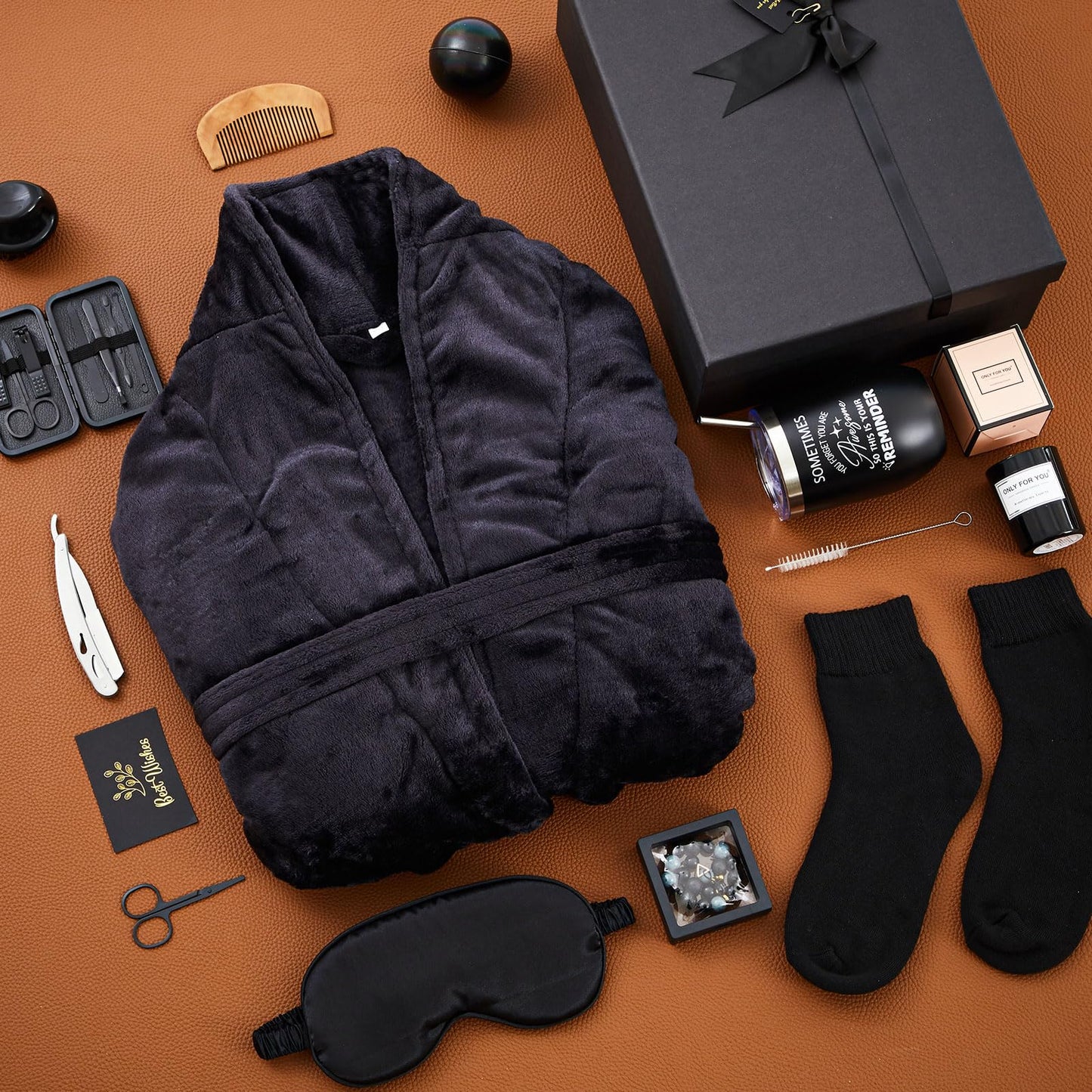 Nuogo 15 Pcs Birthday Gifts for Men Beard Care Set for Him Christmas Gifts Basket Ideas Kit for Men Tumbler Bath Robe for Dad Husband Boyfriend Box Christmas Gifts Baskets