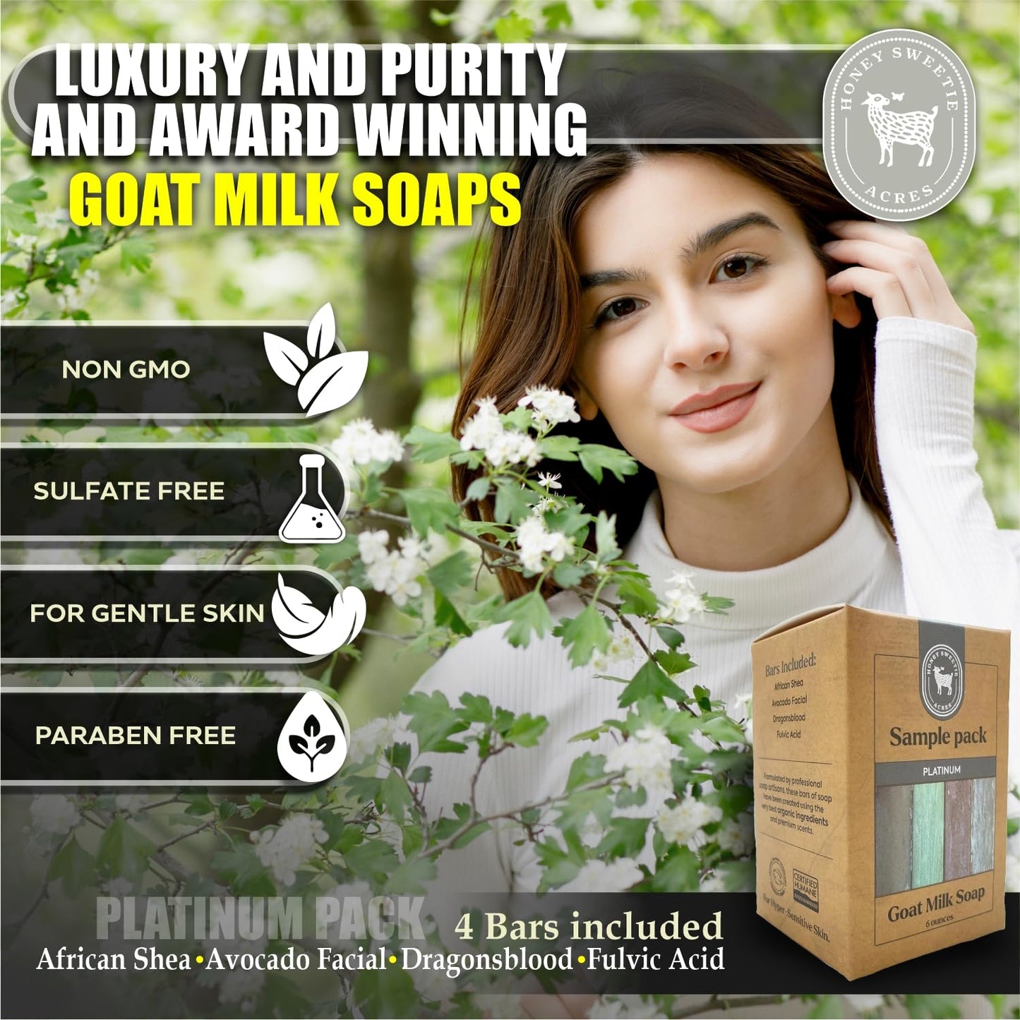 Honey Sweetie Acres Goat Milk Soap Travel Set – 4 Handmade Bars (approx 1.5 oz Each) – Fulvic Acid, Dragon’s Blood, African Shea, Avocado Facial – All Natural Platinum Collection