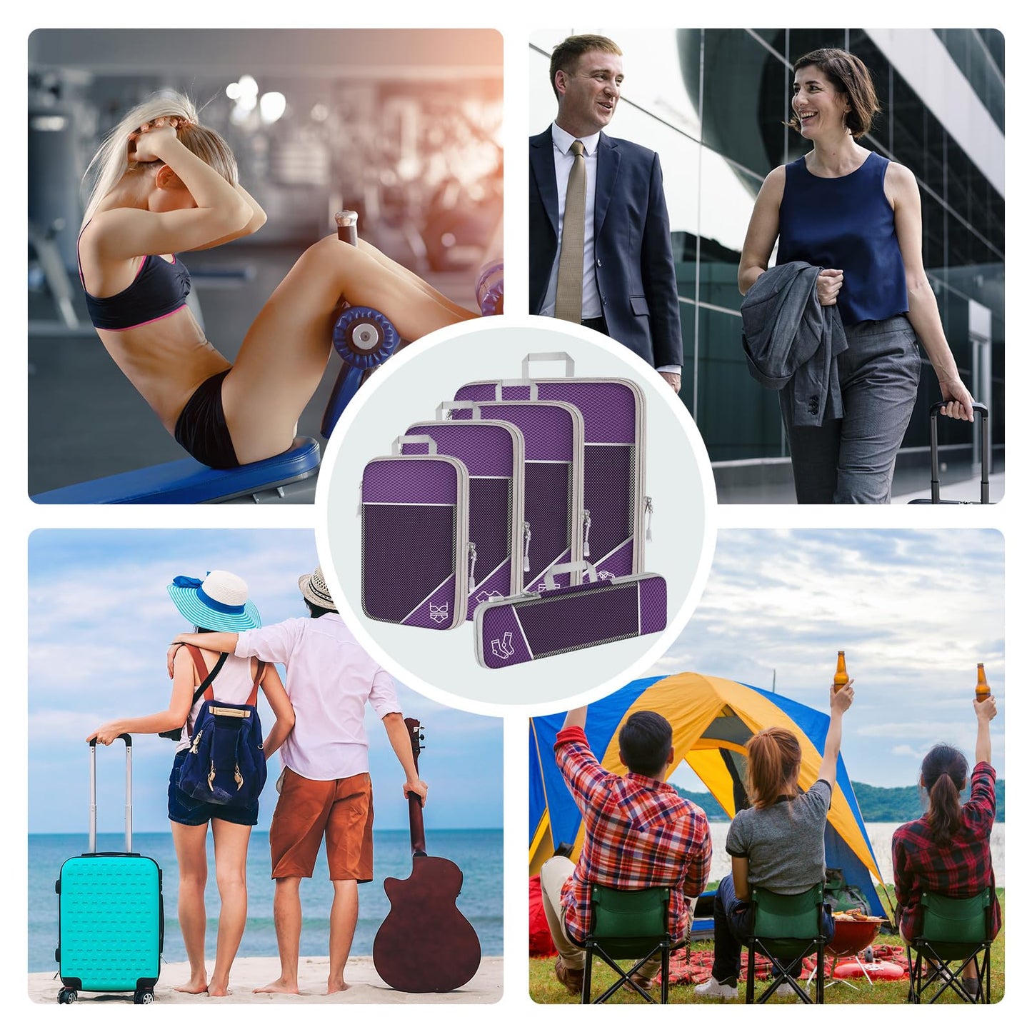 NiHome 7PCS Compression Packing Cube Set Expandable Mesh Travel Bag Luggage Organizers with Electronic Cable Cord Charger Organizer Drawstring Bag for Trip Home Storage Travel Gear Accessories