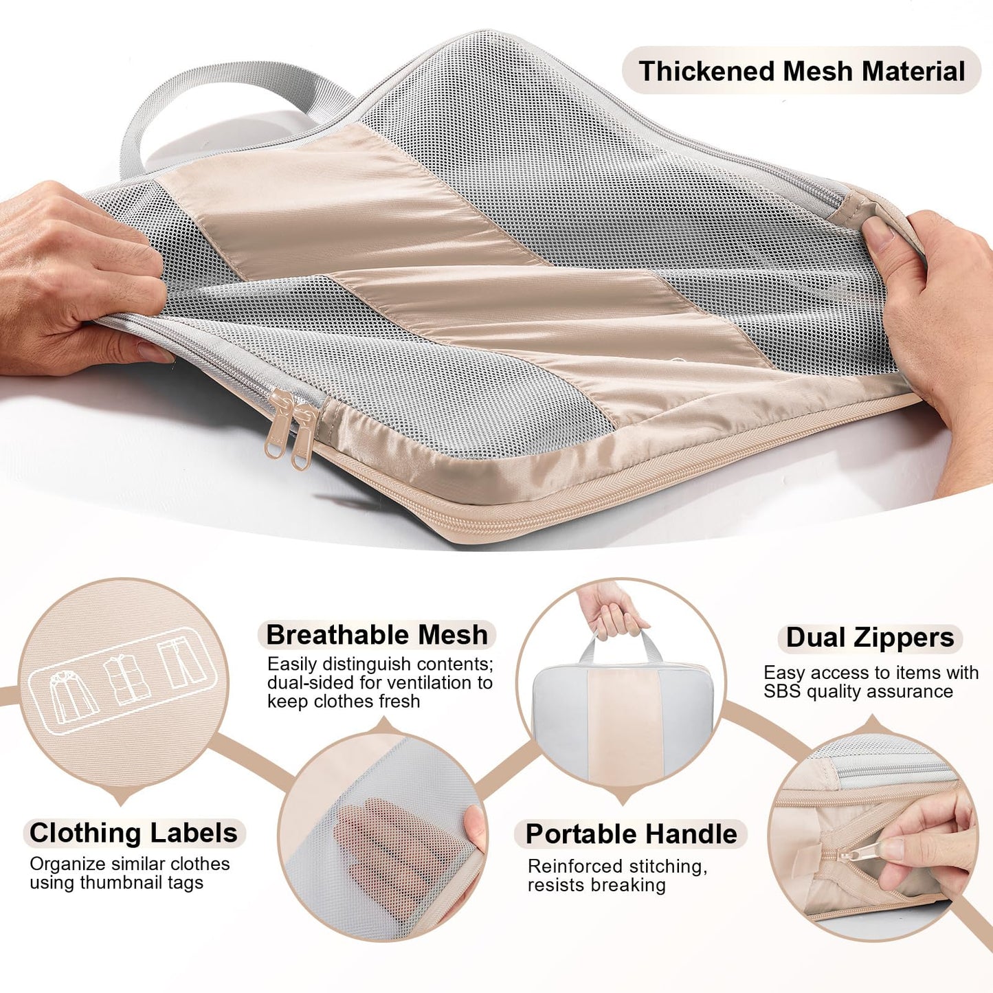 8 Set Compression Packing Cubes for Travel Essentials,Compressible Expandable Packing Cubes for Suitcase,OlarHike Luggage Organizer Bags for Travel,Handy Helper for Organizing Clothes(Beige)