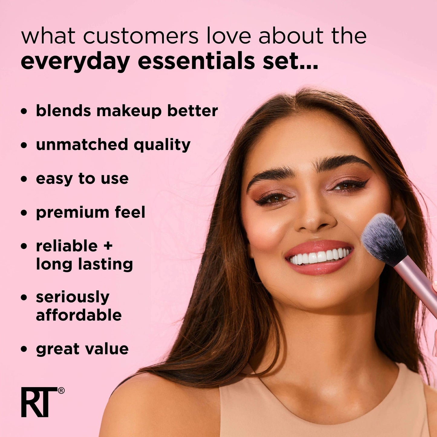 Real Techniques 5 Piece Everyday Essentials Makeup Brush Set, Includes 4 Brushes & Makeup Sponge, For Foundation, Blush, Bronzer, Contour, Eyeshadow, & Powder, Travel Gift Set, Cruelty-Free & Vegan