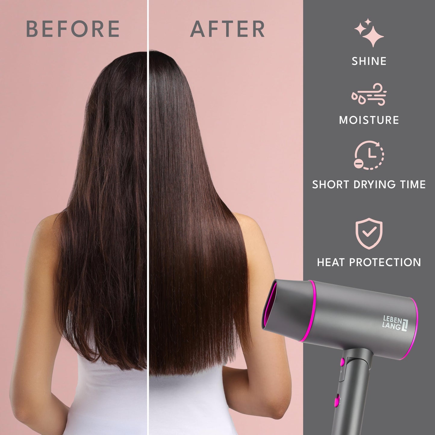 LEBENLANG Ionic Hair Dryer, 1875W - Foldable, Portable, Compact, Mini, Travel, Diffuser, Curly Hair