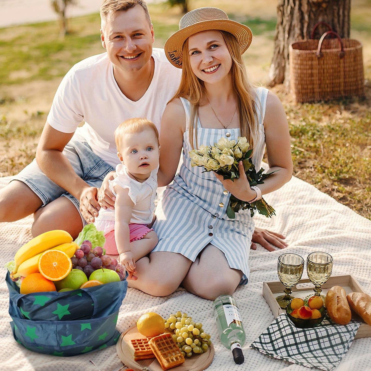 DXMWWTP 6 Pcs Foldable Reusable Shopping Bags,Tote Bags, Grocery Bags with Hook, Eco-friendly Travel Recycle Shopping Bags in Pocket, Waterproof and Machine Washable for Daily Shopping Supplies