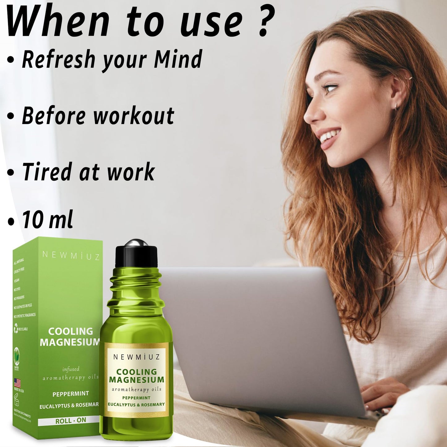 Migraine Roll on Stick Tension Headache Relief Magnesium Cooling Peppermint Eucalyptus Essential Oil Sinus Aromatherapy Roller Natural Self Care Gift