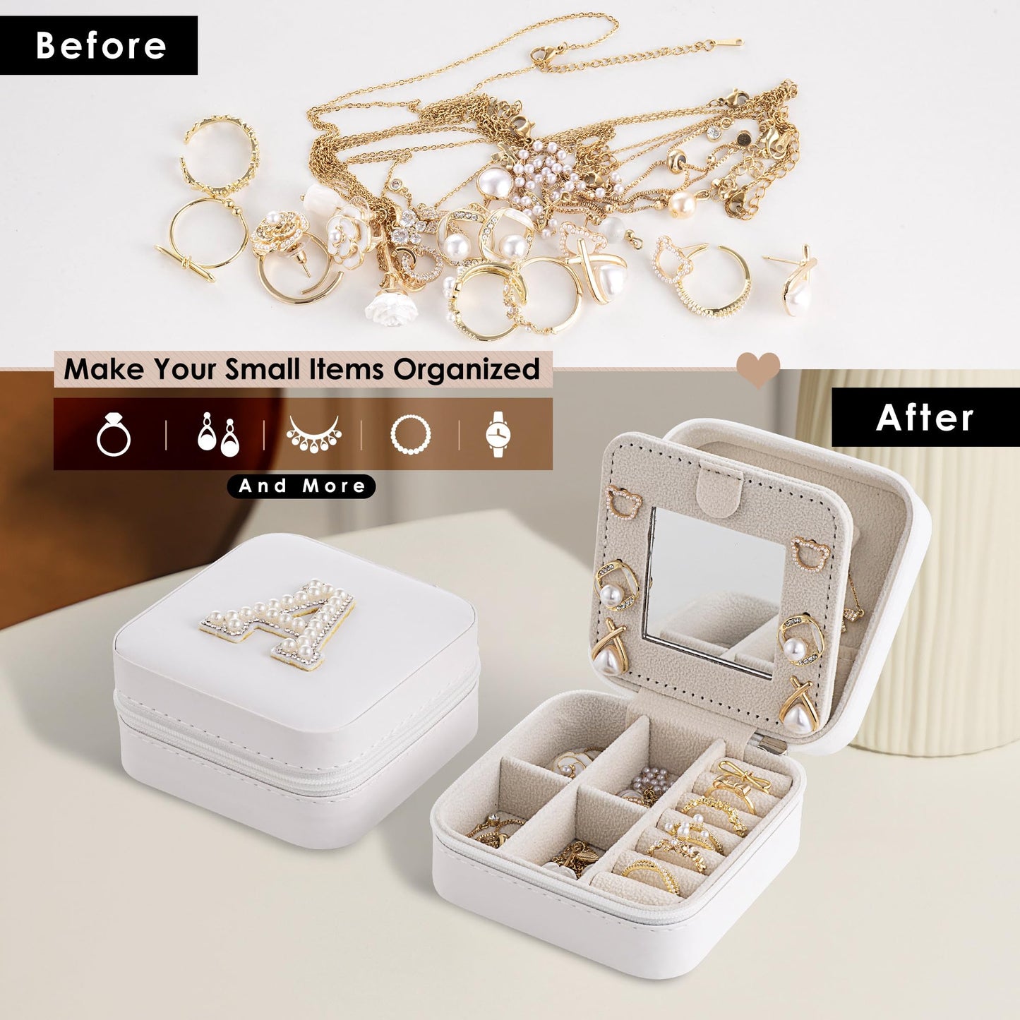 Nymtavia Birthday Gifts for Women - Initial Jewelry Box, Travel Case Organizer for Wife, Girlfriend, Graduation & Bridesmaid Gift