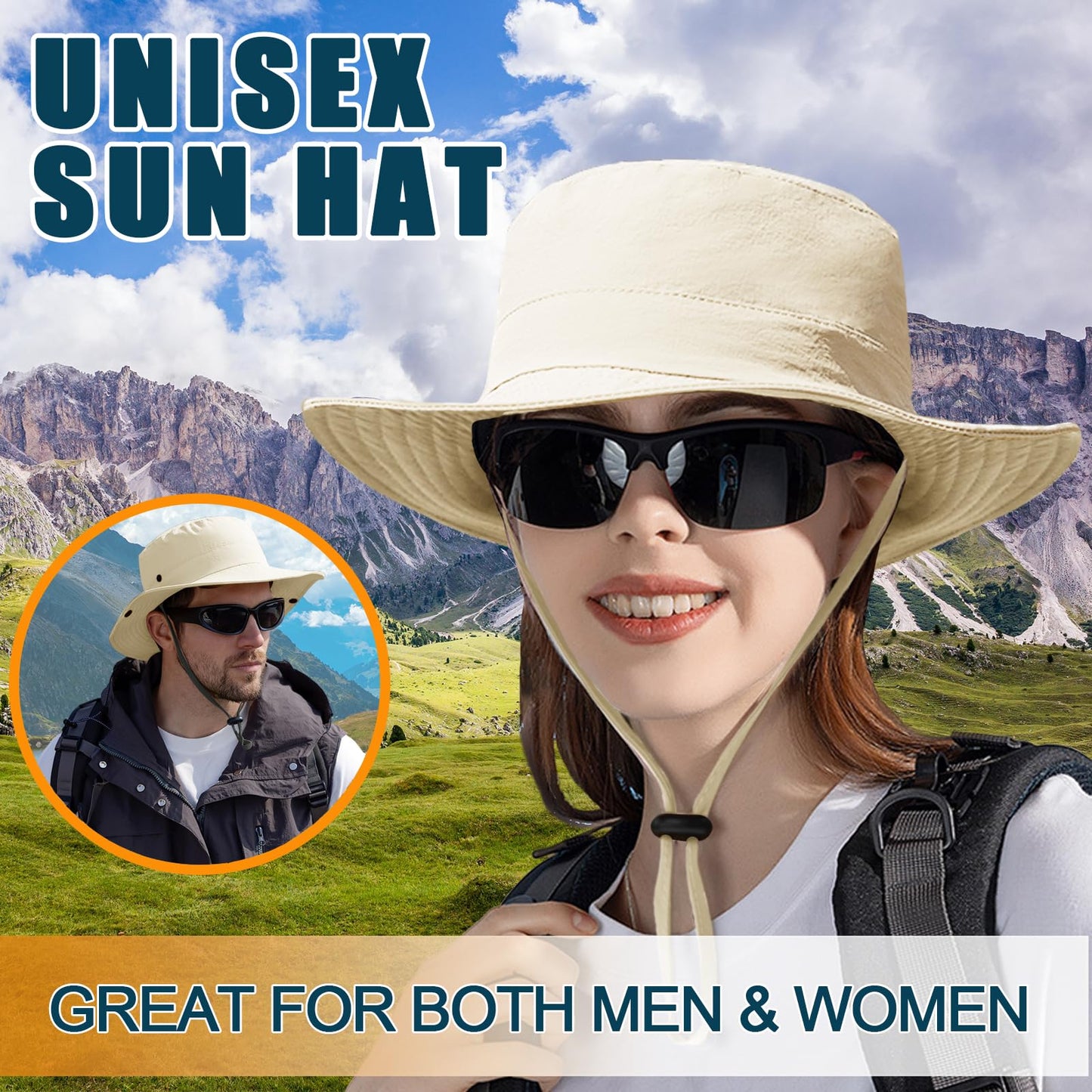 Sun Hats for Men Women Fishing Hat UPF 50+ Quick Dry Foldable Bucket Hat Adjustable Safari Hat for Beach Hiking Beige