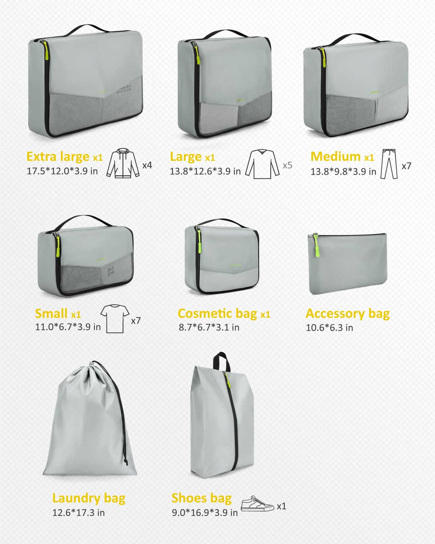 BAGSMART Packing Cubes for Suitcase, 8 Set Travel Packing Organizers Cubes, Lightweight Travel Cubes with Laundry Bag, Durable Luggage Organizer Bag Set with Shoe Bag