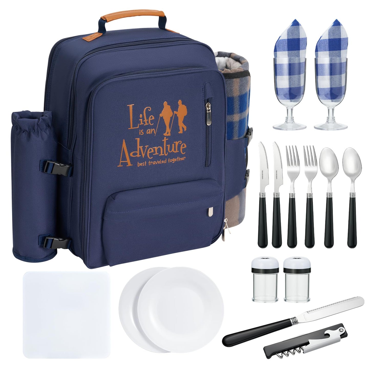 24L Insulated Picnic Basket Leak Proof Picnic Backpack for 2, Blue Camping Gifts, Cool Bridal Shower Gifts for Bride and Groom, Mr and Mrs, Anniversary Engagement Wedding for Newly Engaged Couples