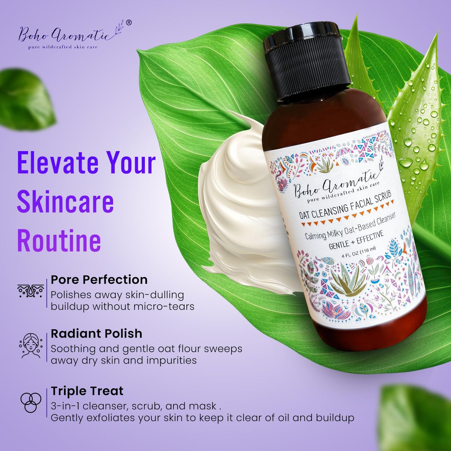 Oat Cleansing Facial Scrub, Calming Milky Oat-Based Cleanser Polishes away skin-dulling buildup without micro-tears, Face Wash to Soothe and Hydrate dry skin, MultiâFunction