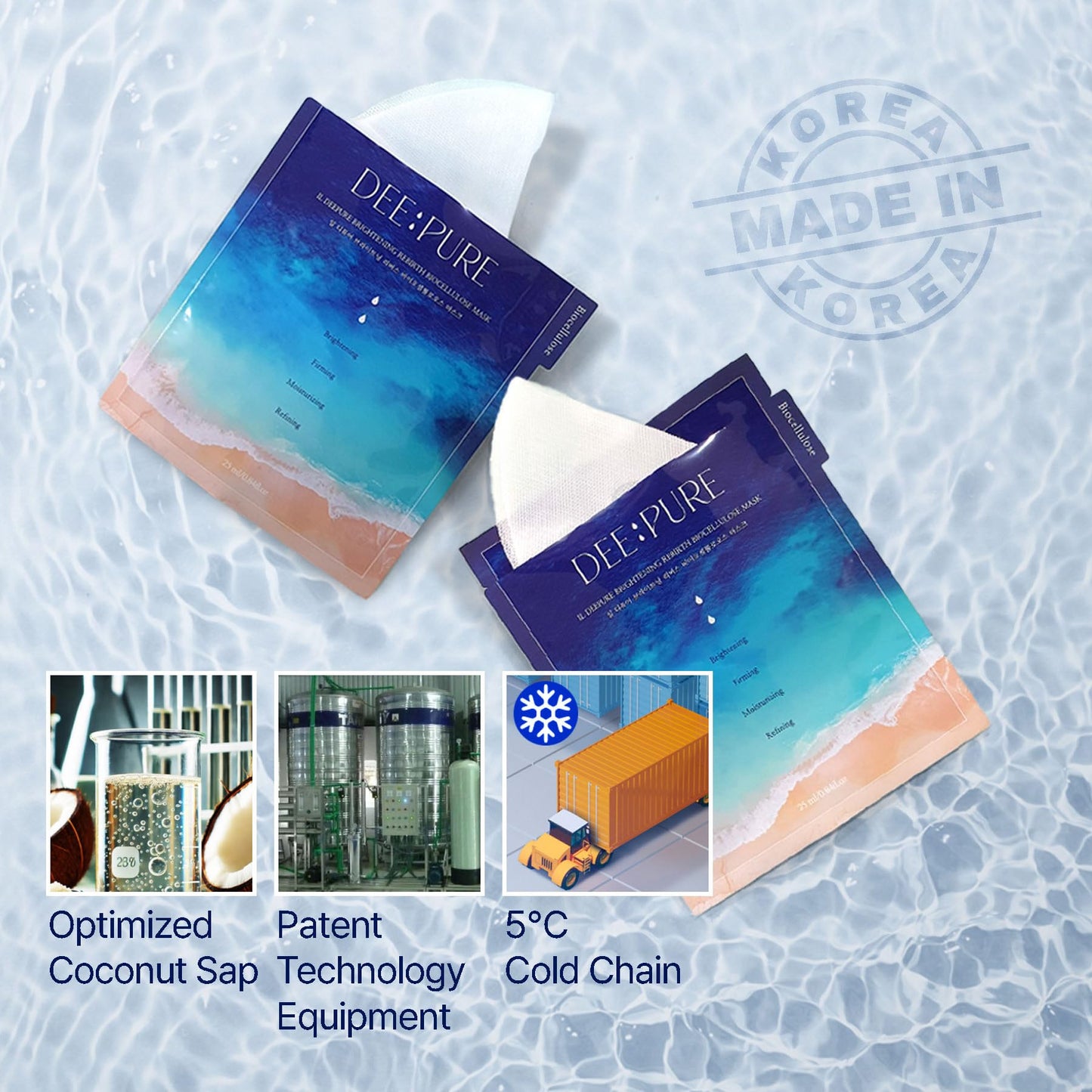 FLORIAN LIFE IL DEEPURE Rebirth Biocellulose Face Mask, Vegan, Moisturizing and Firming, Improves Skin Texture with Patented Coconut Sheet. Korean Skin Care (Set of 5 Sheet Masks)