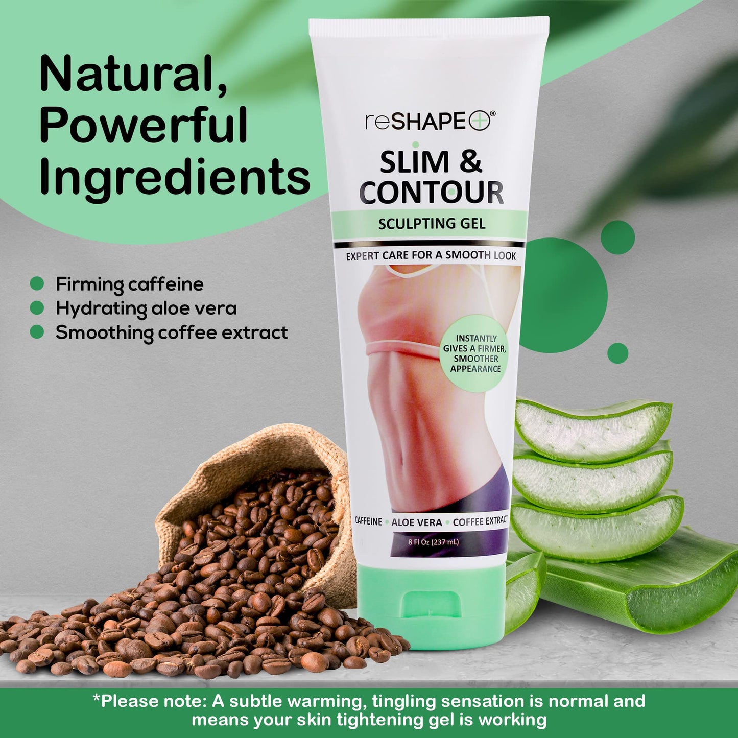 Reshape+ Tummy Tightening Cream Anti Cellulite Slimming Body Firming Gel – Body Sculpting Hydrating Gel Fades Stretch Marks, Tightens Loose Belly Skin & Skin On Legs, Arms, Body, & Butt