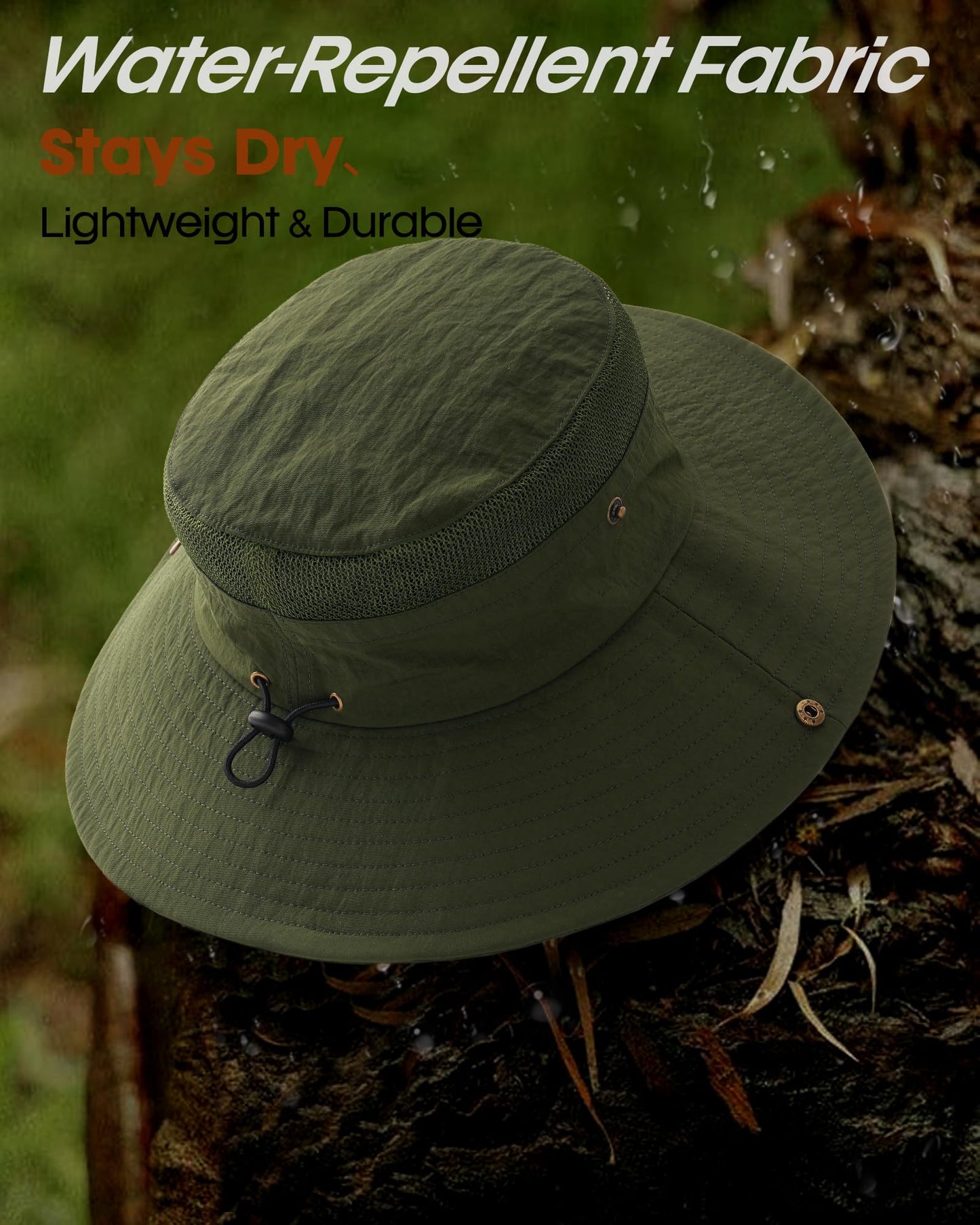 FURTALK Sun Hats for Men Women Fishing Hat UPF 80+ Breathable Wide Brim Hiking Summer UV Protection Bucket Hats Green
