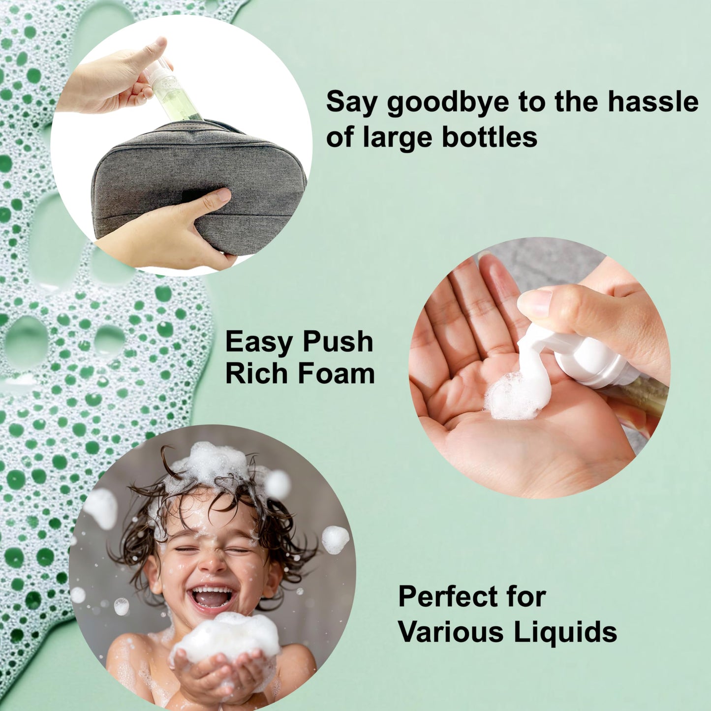 EDITBYLIBRA 2oz Travel Size Foam Pump Bottle-3 PCS, Empty Leak-Proof, TSA Approved, Travel Foaming Pump Bottles for Shampoo, Shower Gel, Hand Soap, Facial Cleanser (Clear)