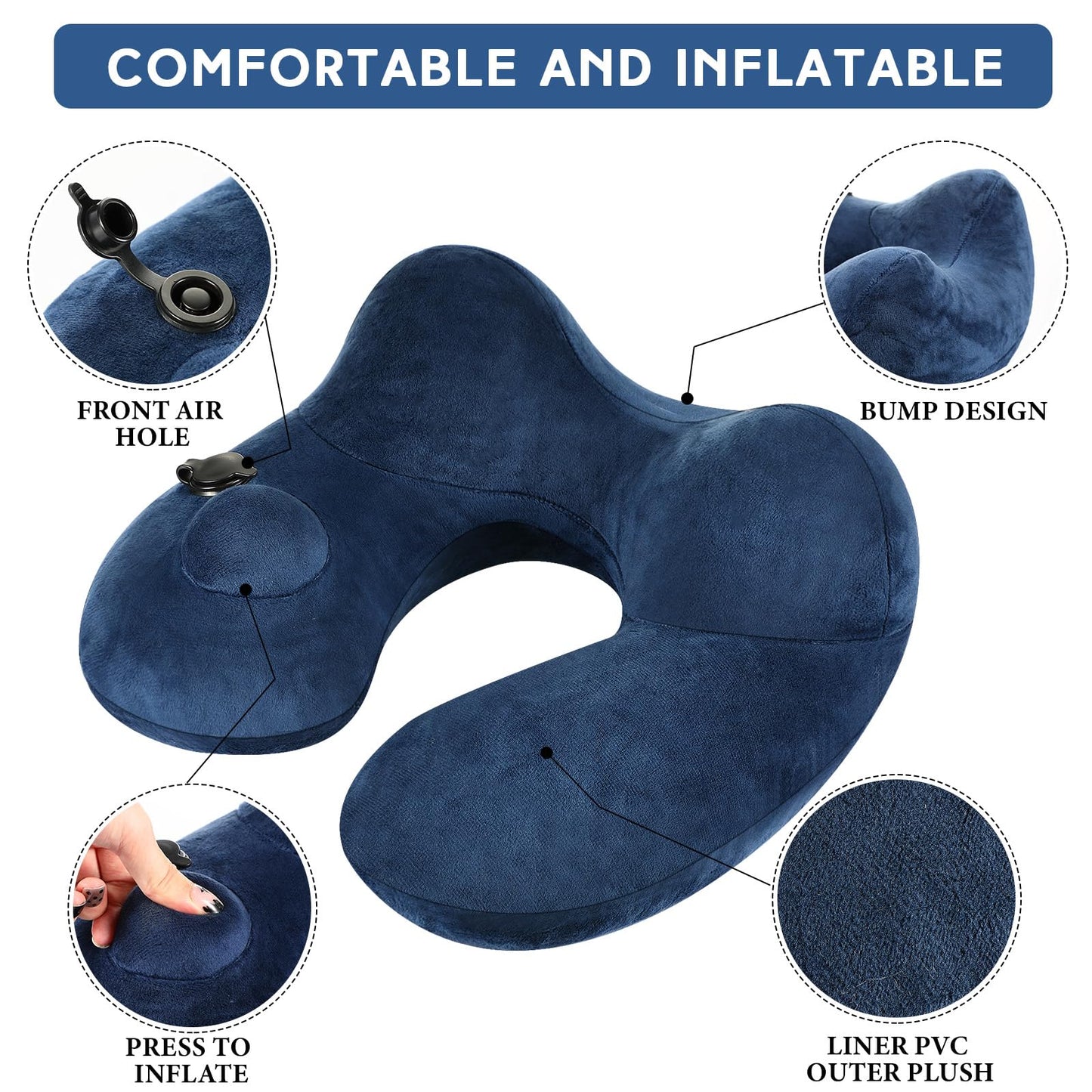 Xtinmee 2Pcs Self-Inflatable Pillow Soft Airplane Travel Pillow with Compact Bag for Long Flight Neck Cushion for Head Support Car Home Office 12.2x11.81x5.91in(Peacock Green, Blue)