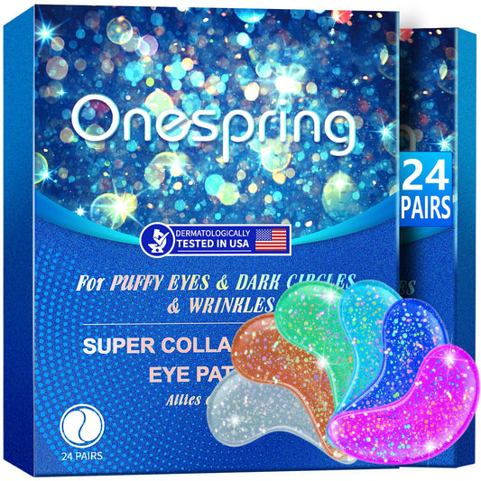 Onespring Eye Gel Pads (24 Pairs) - Under Eye Patches for Puffy Eyes, Wrinkles, Dark Circles, Natural Collagen Eye Gels, Under Eye Mask Patches for Face to Soothe Puffiness, Eye Bags