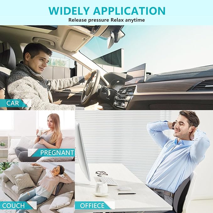 FLORICH 3 PCS Seat Cushion for Carseat Lumbar Support Pillow Car Neck Headrest Pillows Memory Foam Seat Pads Pressure Relief Back Cushion for Office Chair(Grey)