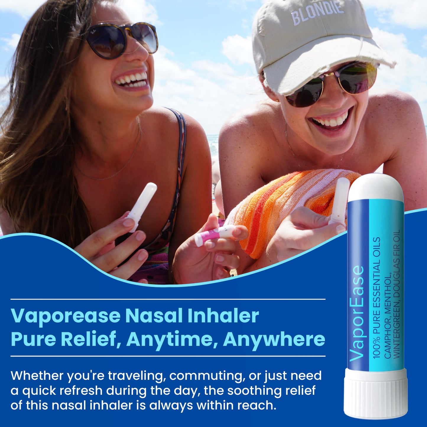 MOXE VaporEase, Portable Nasal Inhaler On-The-Go, Non-Medicated, Made in USA, Soothing and Refreshing Vapors, Menthol Scent, 3 Pack