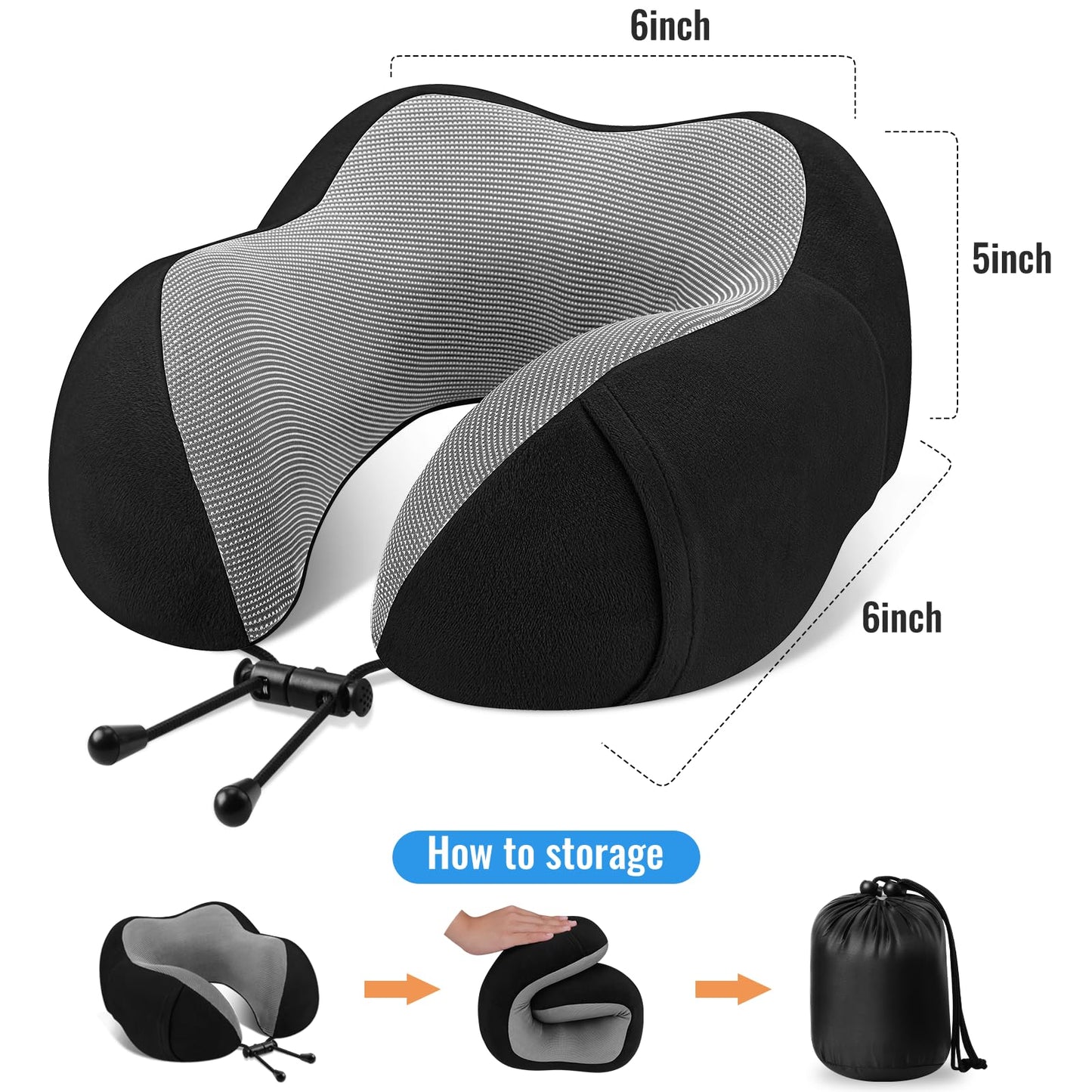 CloudBliss Travel Pillow Premium Memory Foam, Comfortable & Supportive Neck Pillow, Sleeping Neck Pillows for Travel, Airplane Pillow for Sleeping Airplane, Car, Office and Home(Black)