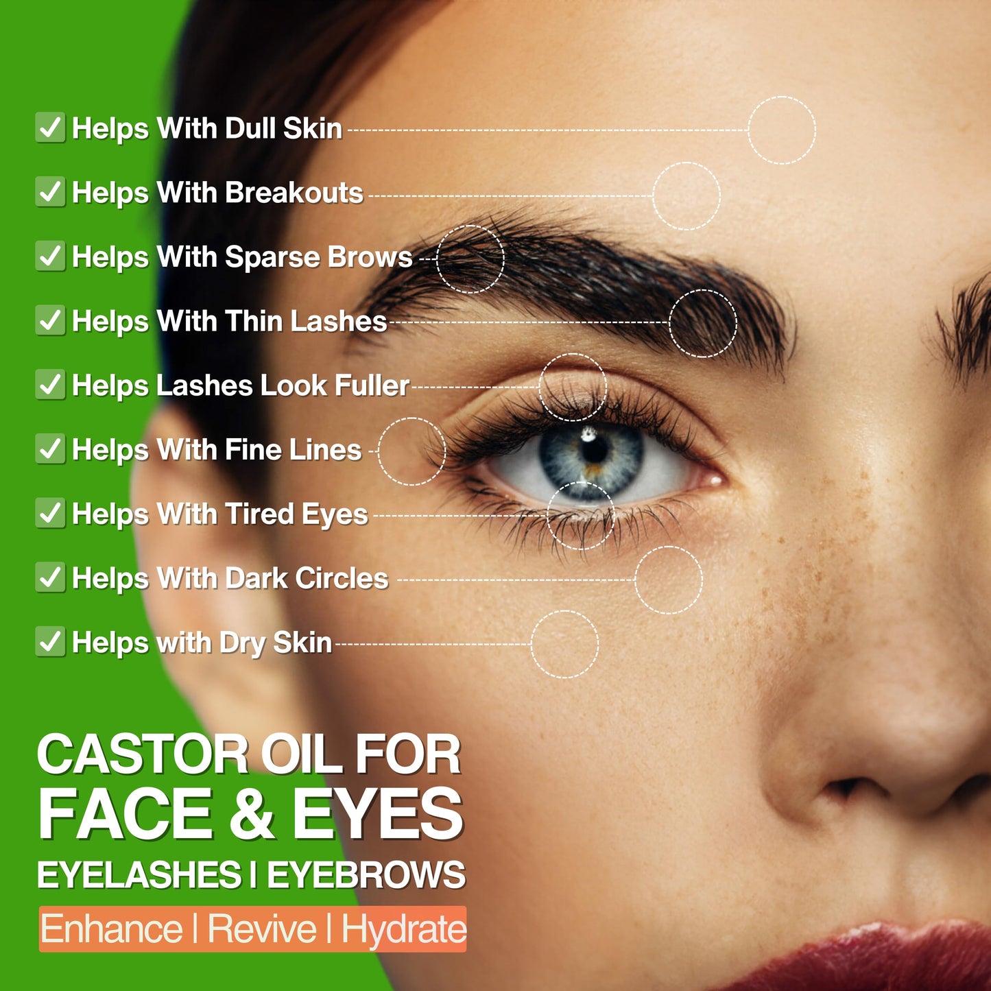 SELFWISE Organic Castor Oil For Face Moisturizer, Eyes, Eyelashes, Eyebrows, Wrinkles with Jojoba, Rosehip, Grapeseed, Squalane, Palmarosa, Bergamot and Vitamin E for Gentle Skin, Men & Women 1oz