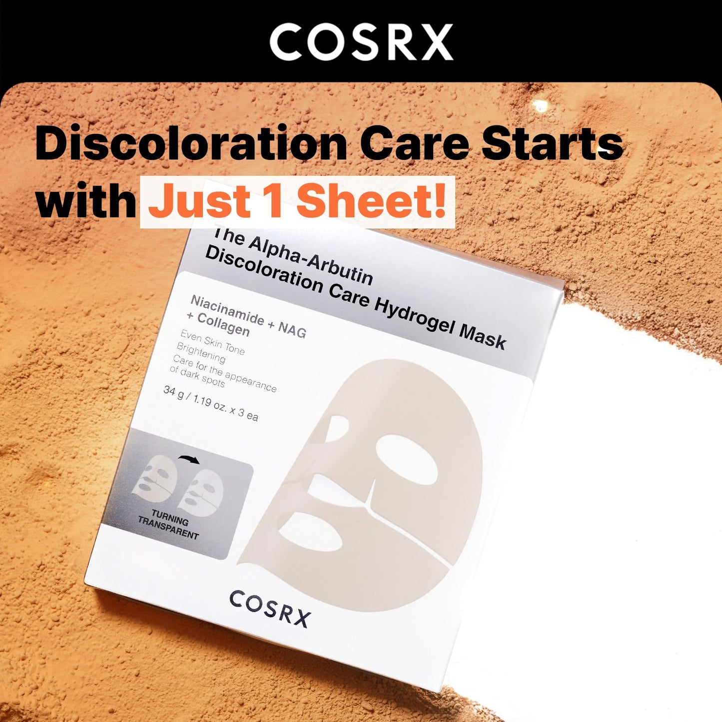 COSRX The Alpha-Arbutin Discoloration Care Hydrogel Face Masks Skincare 3 EA, Collagen Face Mask, Travel Essentials, Overnight Face Mask, Korean SkinCare