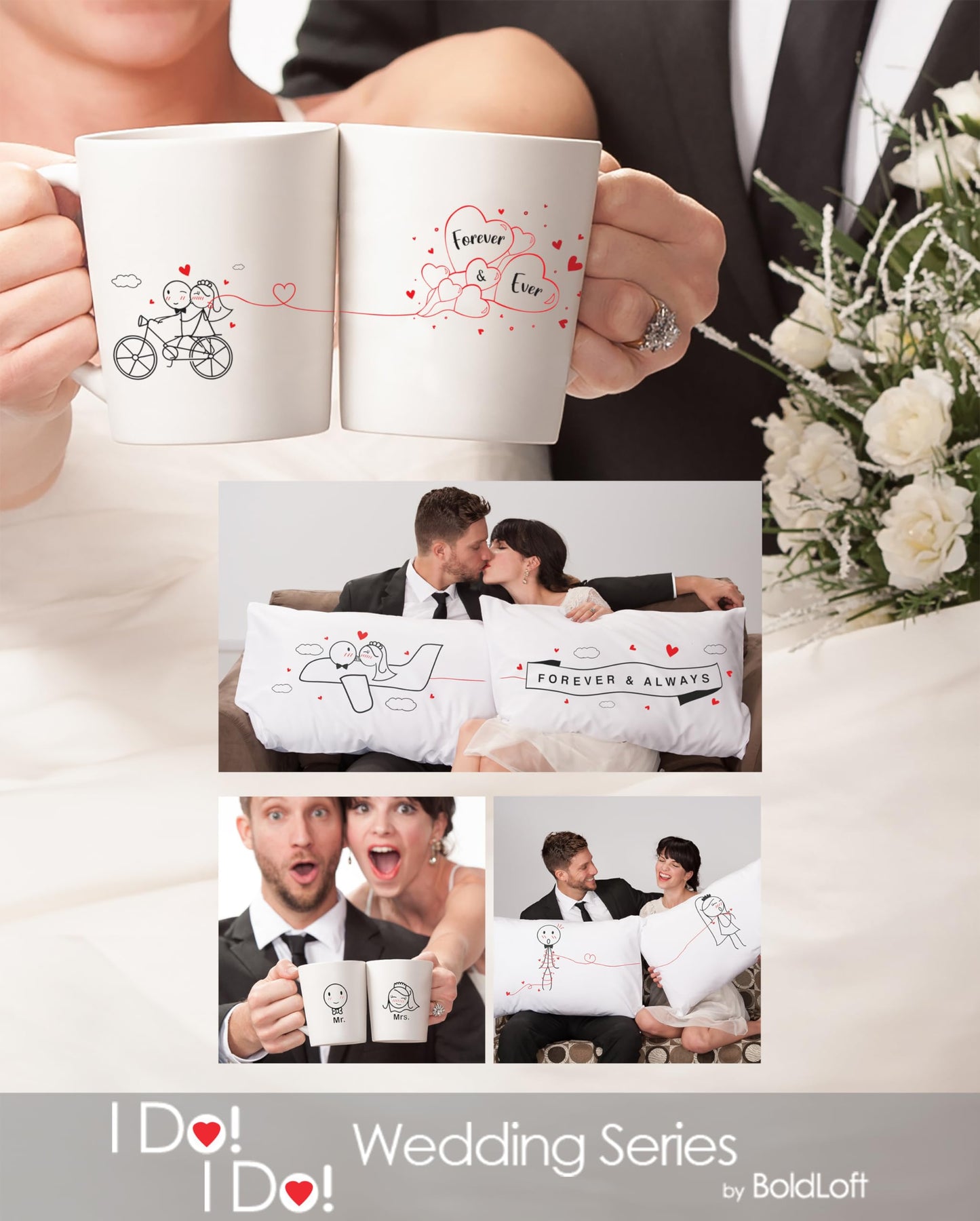 BoldLoft Mr & Mrs Couples Pillowcases – Bride and Groom Wedding Gift, Engagement Present, Bridal Shower, Honeymoon, Wedding Registry, Newlywed Home Decor, Romantic Pillowcase Set for Couples