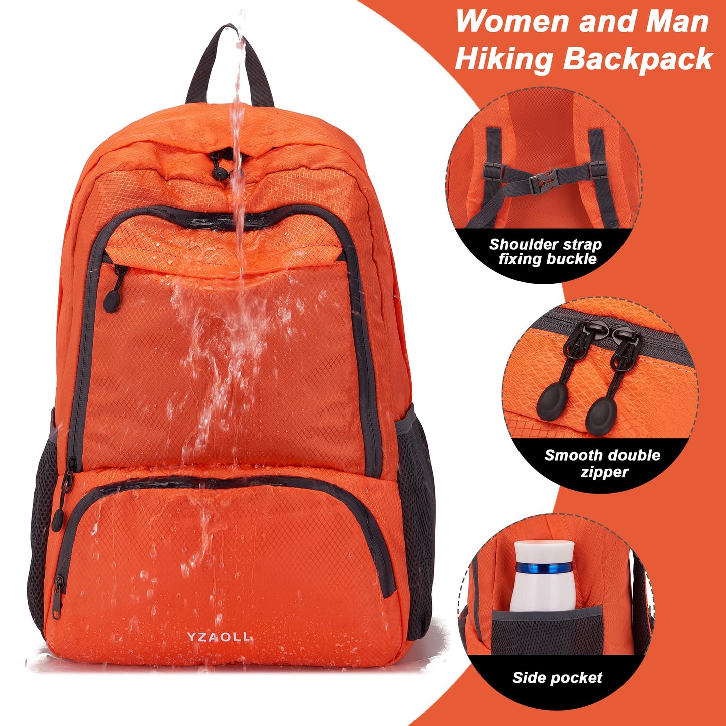 YZAOLL 30L Lightweight Packable Travel Hiking Backpack Daypack Foldable Backpack Water Resistant Daypack for Women Men