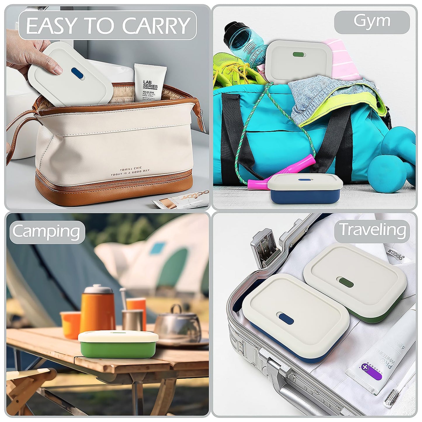 AIDIMMING Silicone Enhanced Leak Proof Travel Soap Case, Vented Shampoo Bar Holder, Large Bar Soap Box with Lid Portable Soap Dish with Draining Layer (Offwhite& Green)