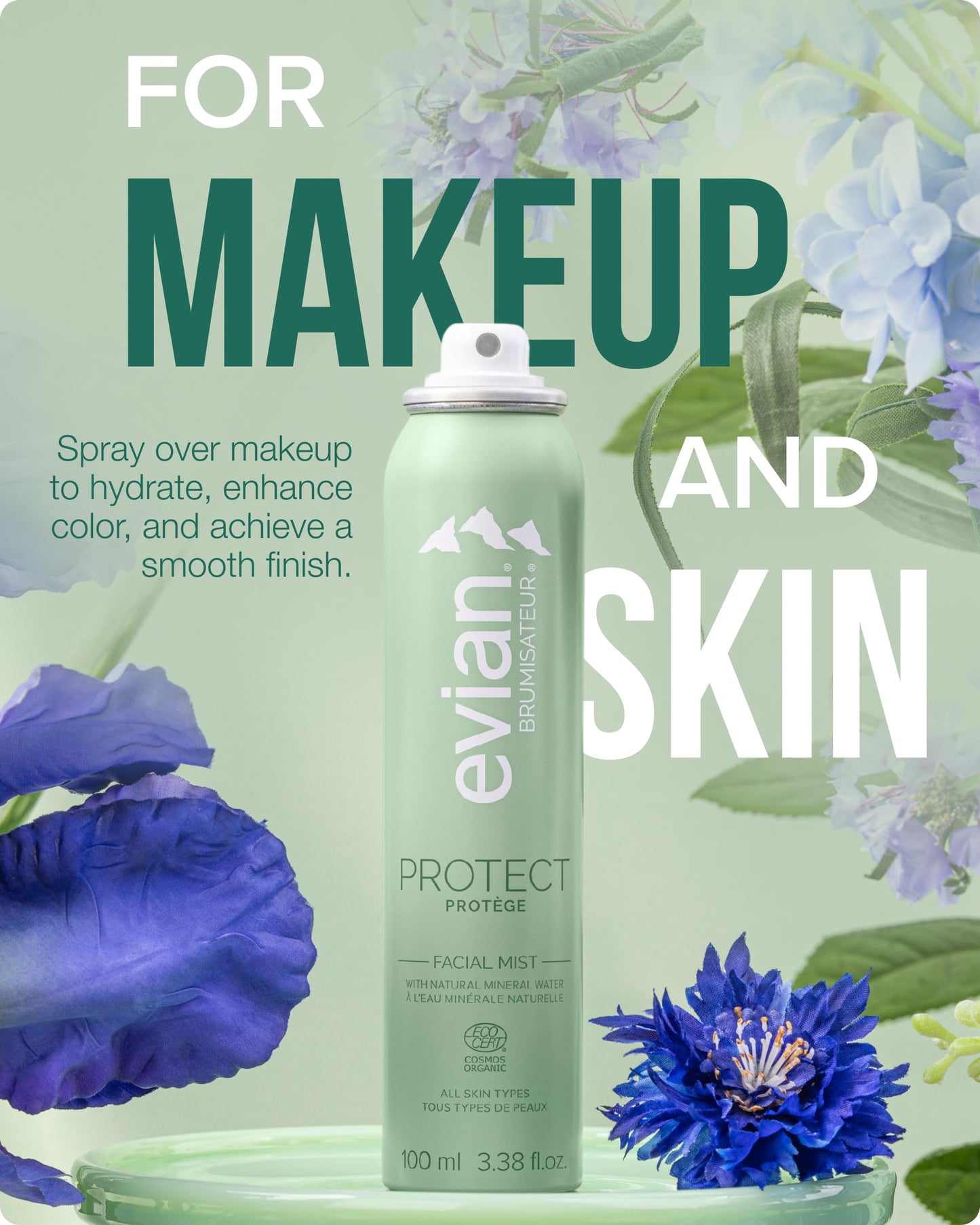 Evian Protect Facial Mist - Hydrating Mineral Water Face Spray with Aloe & Natural Extracts - Cooling Toner Mist for Face & Skin - Refreshing Facial Spray to Hydrate and Support Skin Barrier