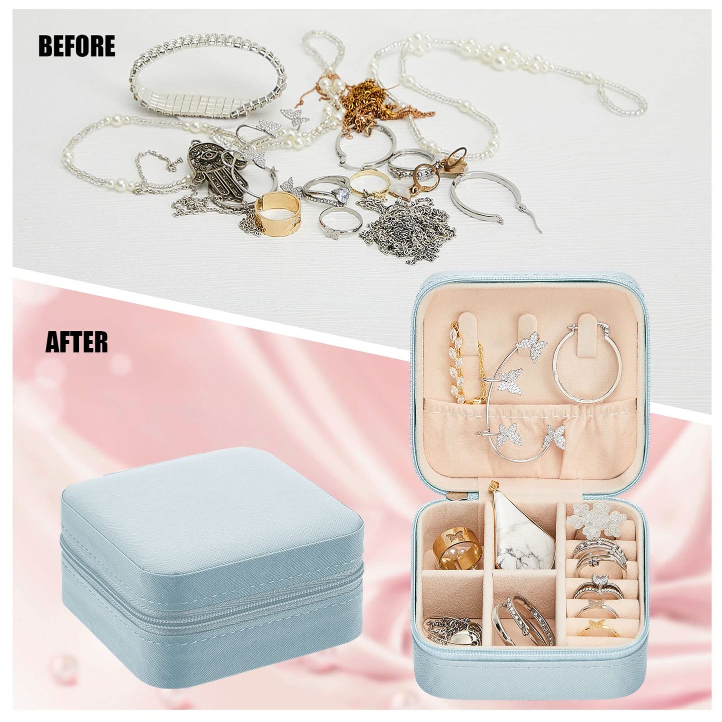 12 Pcs Travel Jewelry Case Bridesmaid Gift Boxes Jewelry Travel Organizer Small Jewelry Box Mini Storage Organizer Storage Box for Women Girls Bridesmaid Gift(Light Blue)