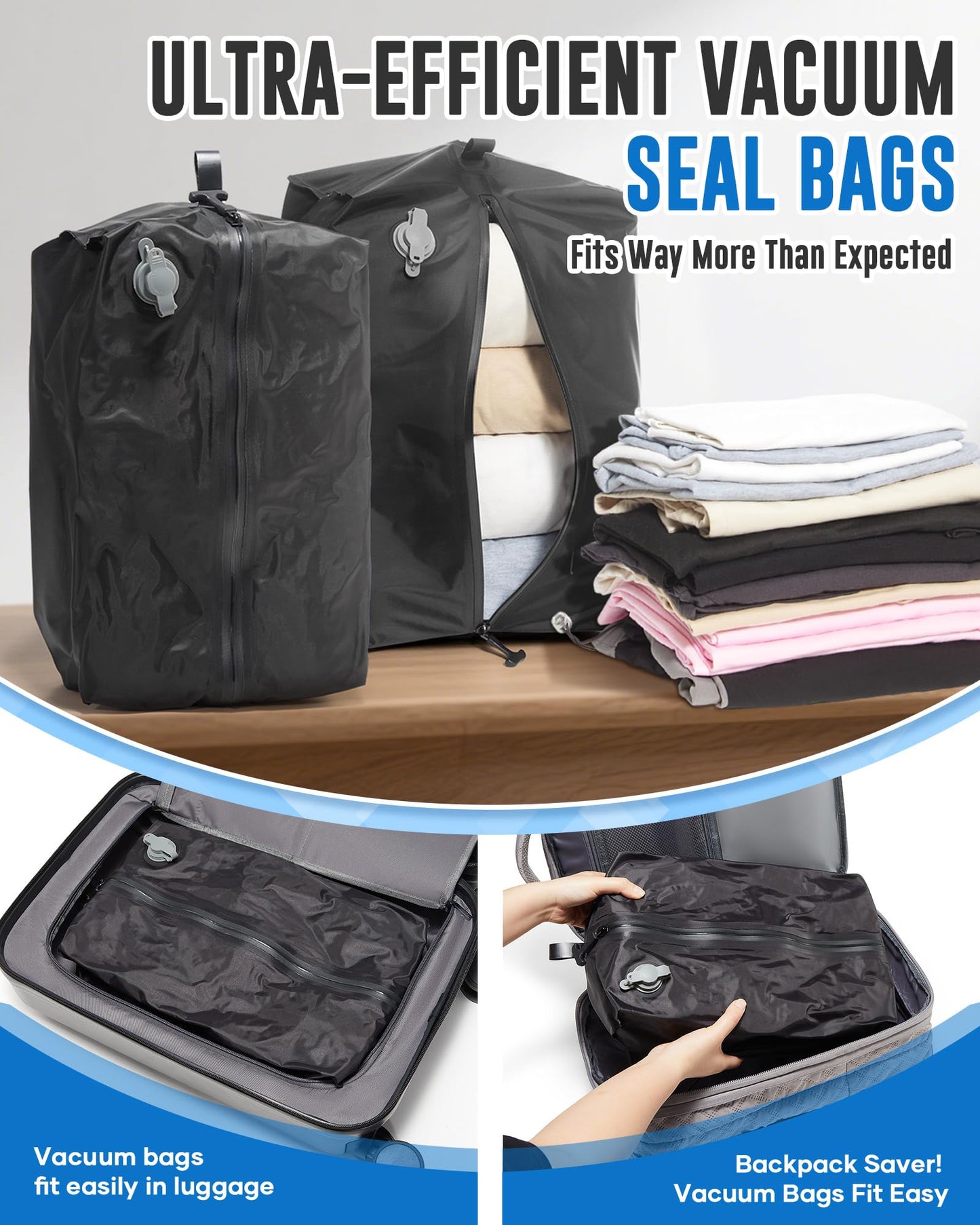 Vacuum Seal Backpack for Clothing Travel Large Waterproof Space Saver Vacuum Storage Compression Bags Personal Item Travel Essentials Backpacks Carry on Approved for Suitcase (1pc+ no pump)