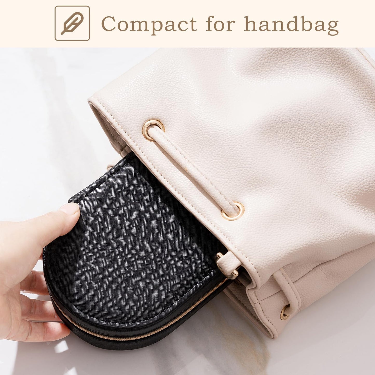 ProCase Travel Jewelry Organizer Box, Small Jewelry Organizer for Earrings Bracelet Necklace Ring, Compact Jewelry Storage Case for Women Girls -Black