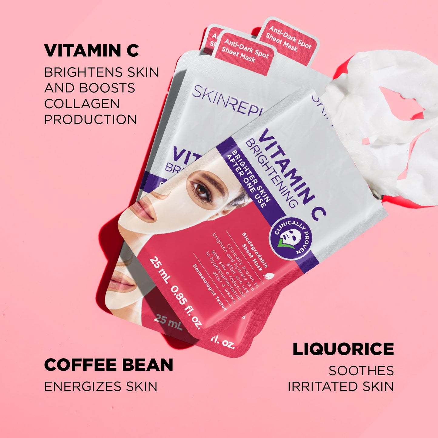 Skin Republic Vitamin C Brightening Sheet Mask Proven to Brighten and Hydrate After One Use. Made in Korea.