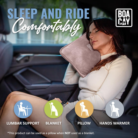 BOACAY Soft & Warm Travel Blanket for Airplane & Car - Long Flight Essential for Women, Men, Kids - Compact Pillow with Luggage Sleeve & Backpack Clip