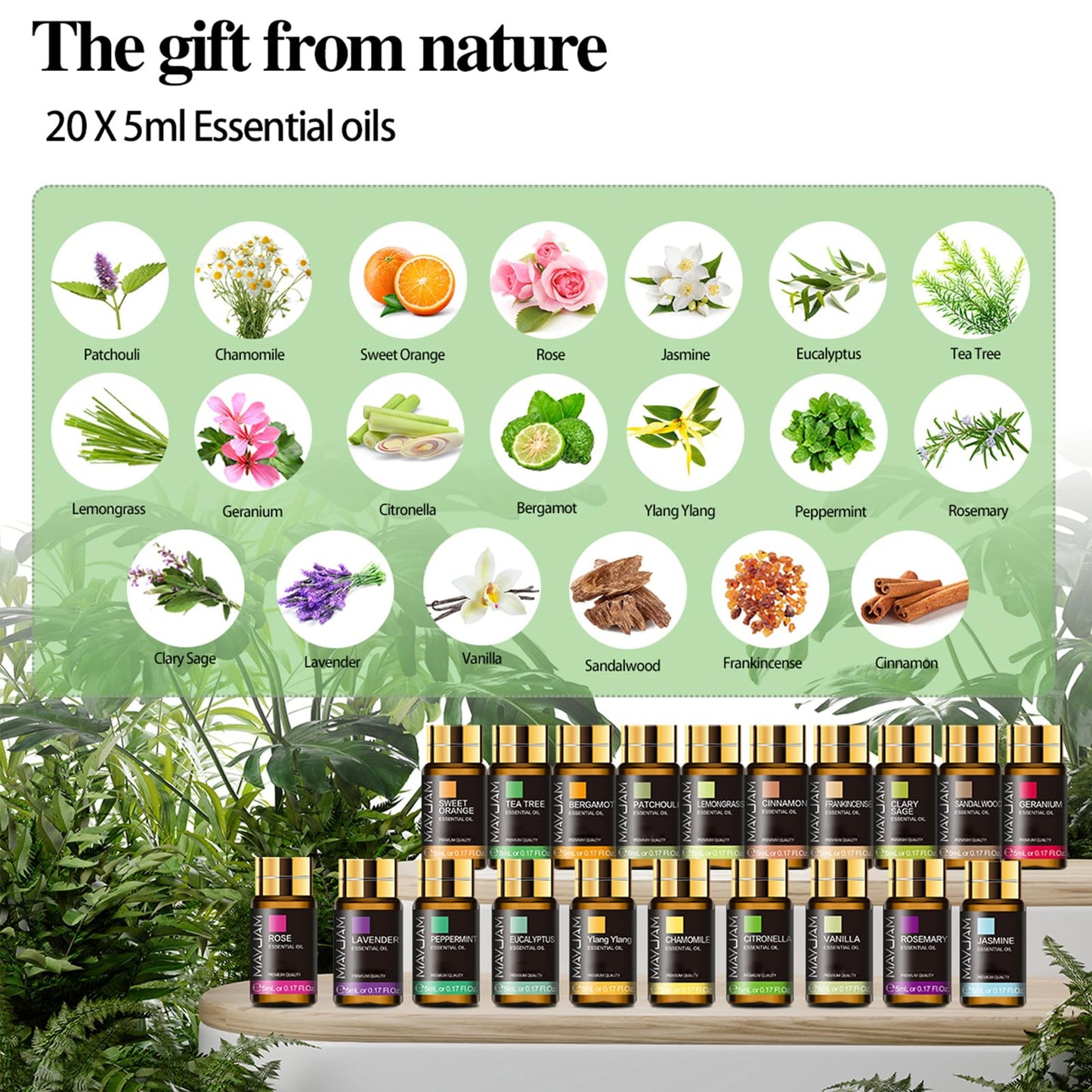 MAYJAM Tea Tree 20 Pcs Pure Essential Oil Gift Set, for Diffuser, Humidifiers, Skin Care, Massage, Fragrance Oil Scent for DIY Candle and Soap Making, Gift for Friend (5ML)