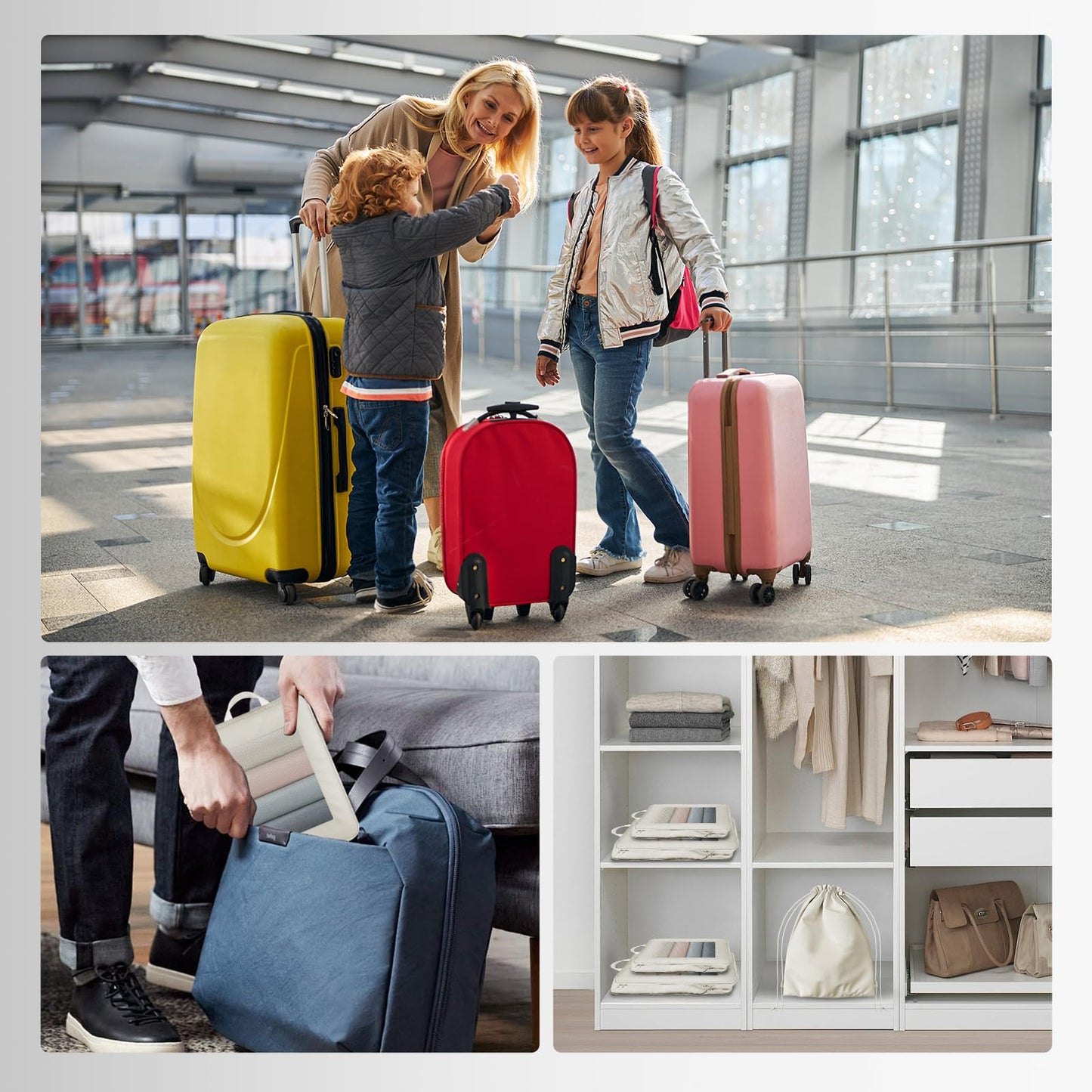 8 Set Compression Packing Cubes for Travel Suitcase Organizer Travel Essentials for Backpack Luggage Organizer Bags for Carry on (Beige)