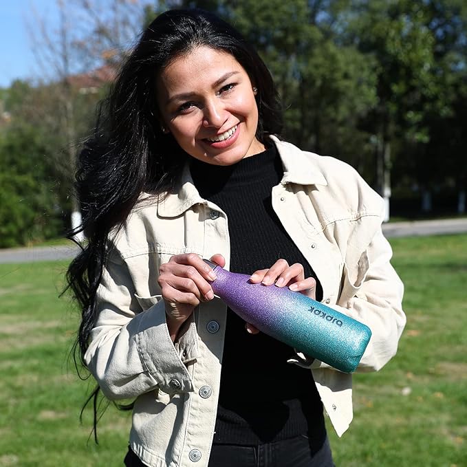 BJPKPK Insulated Water Bottles 17oz Stainless Steel Sports Water Bottles Keep Cold for 24 Hours and Hot for 12 Hours,BPA Free,Glitter Silver