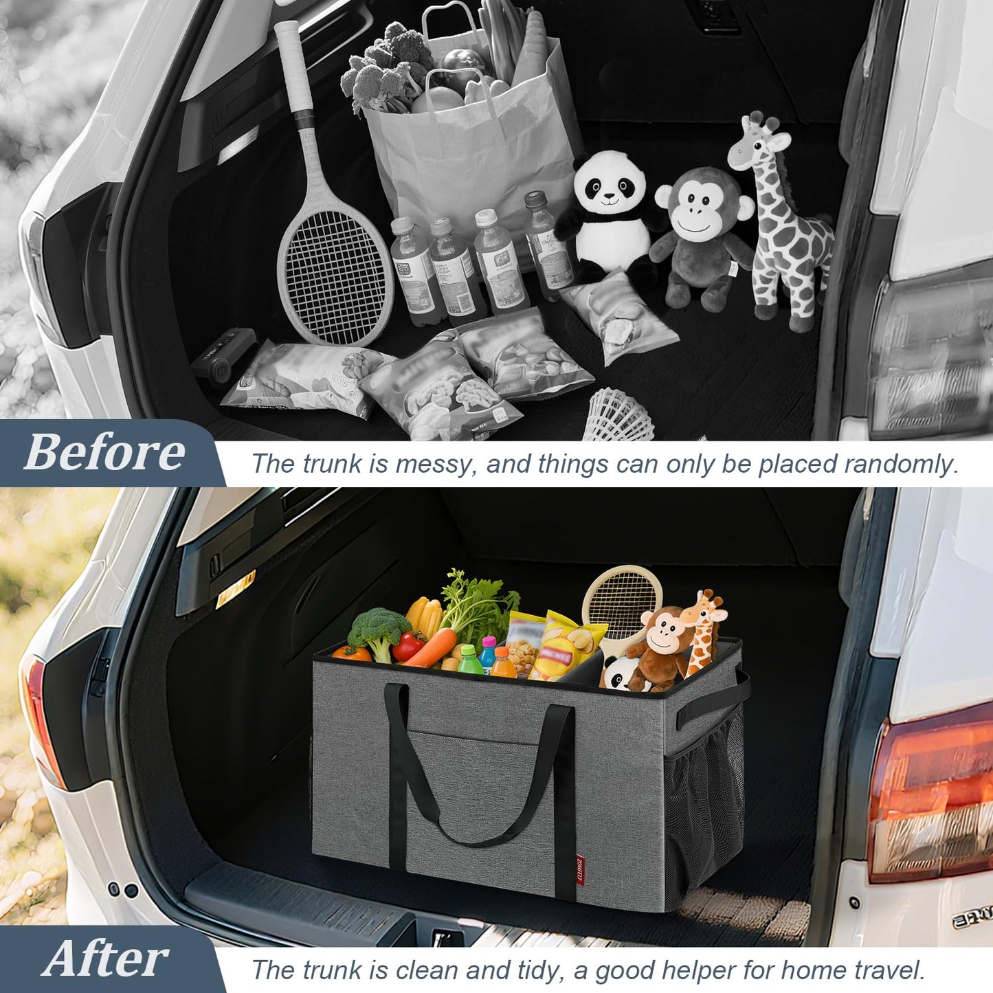 ZOMFELT 75L Standing Extra Large Utility Tote Bag with Removable Dividers & 4-sided Reinforced, Reusable Grocery Shopping Bags Foldable, Car Beach Travel Tote Bag with Handle for Picnics, Laundry