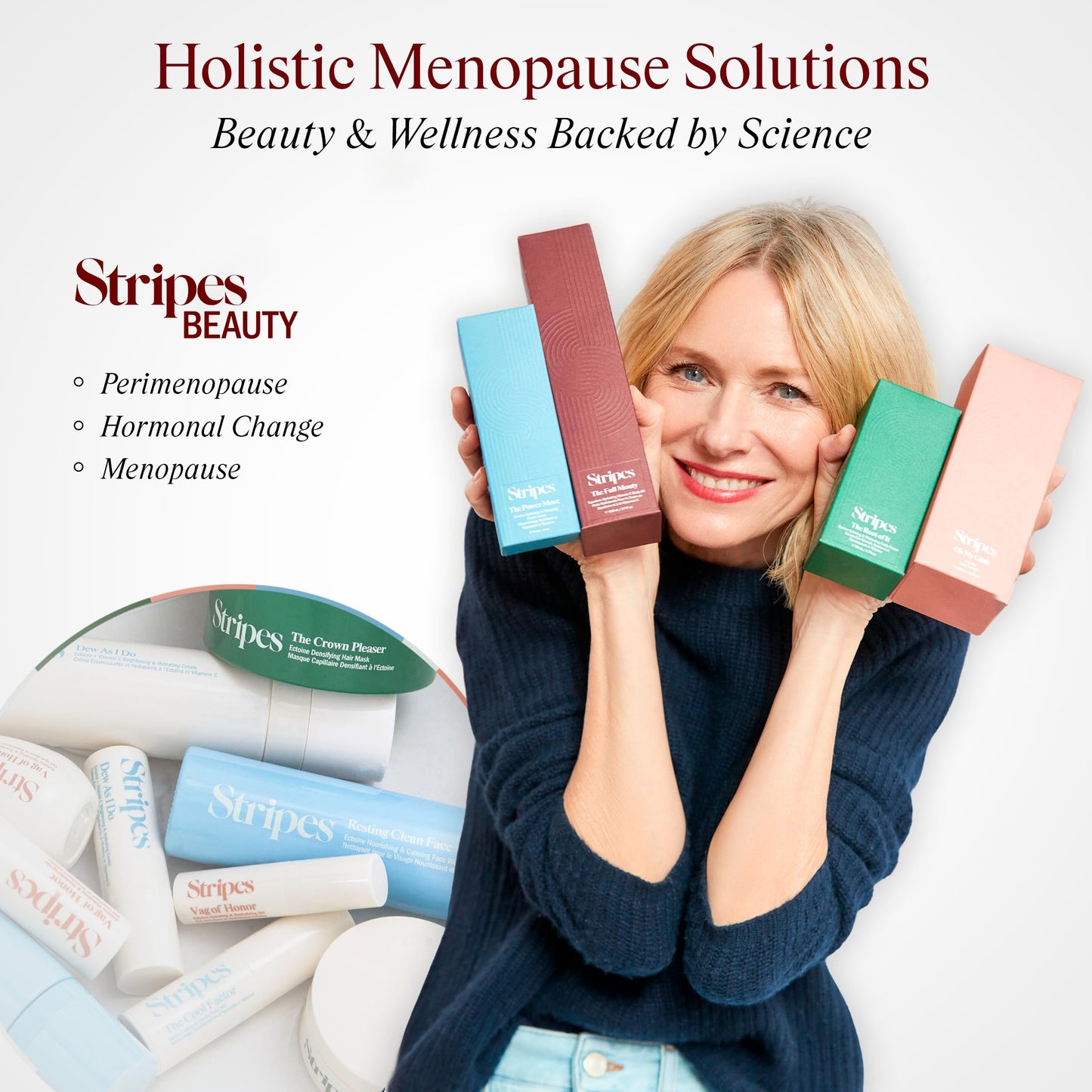 STRIPES Beauty Naomi Watts Glow Up The Toe Up Holiday Gift Set Full Size Night Cream With Gentle Retinoid Travel Size Moisturizing Body Oil Soothing Gel Intimate Area Dryness