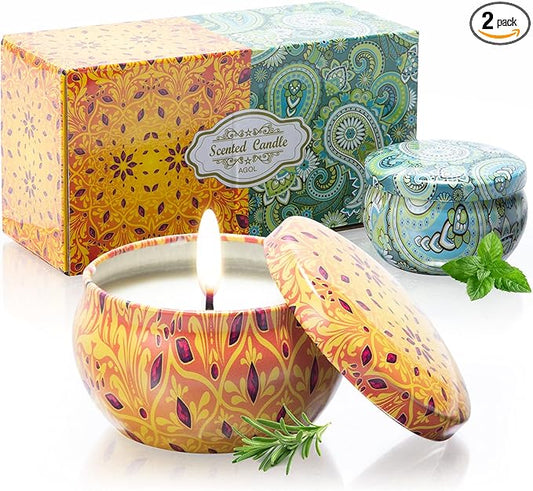 Aromatherapy Candles for Home Scented, 2 Pack 2.5 oz Natural Fresh Rosemary and Vanilla Scented Candles Gifts for Women, Portable Small Candles Gifts for Mother's Day, Birthday, Christmas