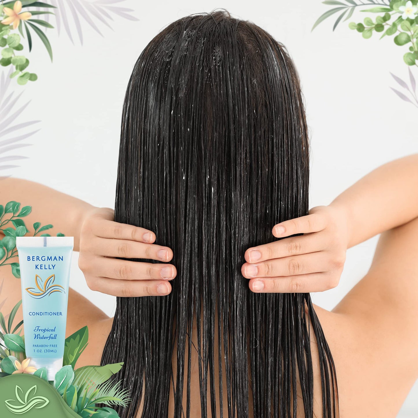 BERGMAN KELLY Hotel Toiletries Bundle (Tropical Waterfall, 1 oz each, 200 Pieces) 4-Piece Set: 50 Rectangular Bar Soap, 50 Shampoo, 50 Conditioner & 50 Body Lotion - Bulk Mini Guest Amenities