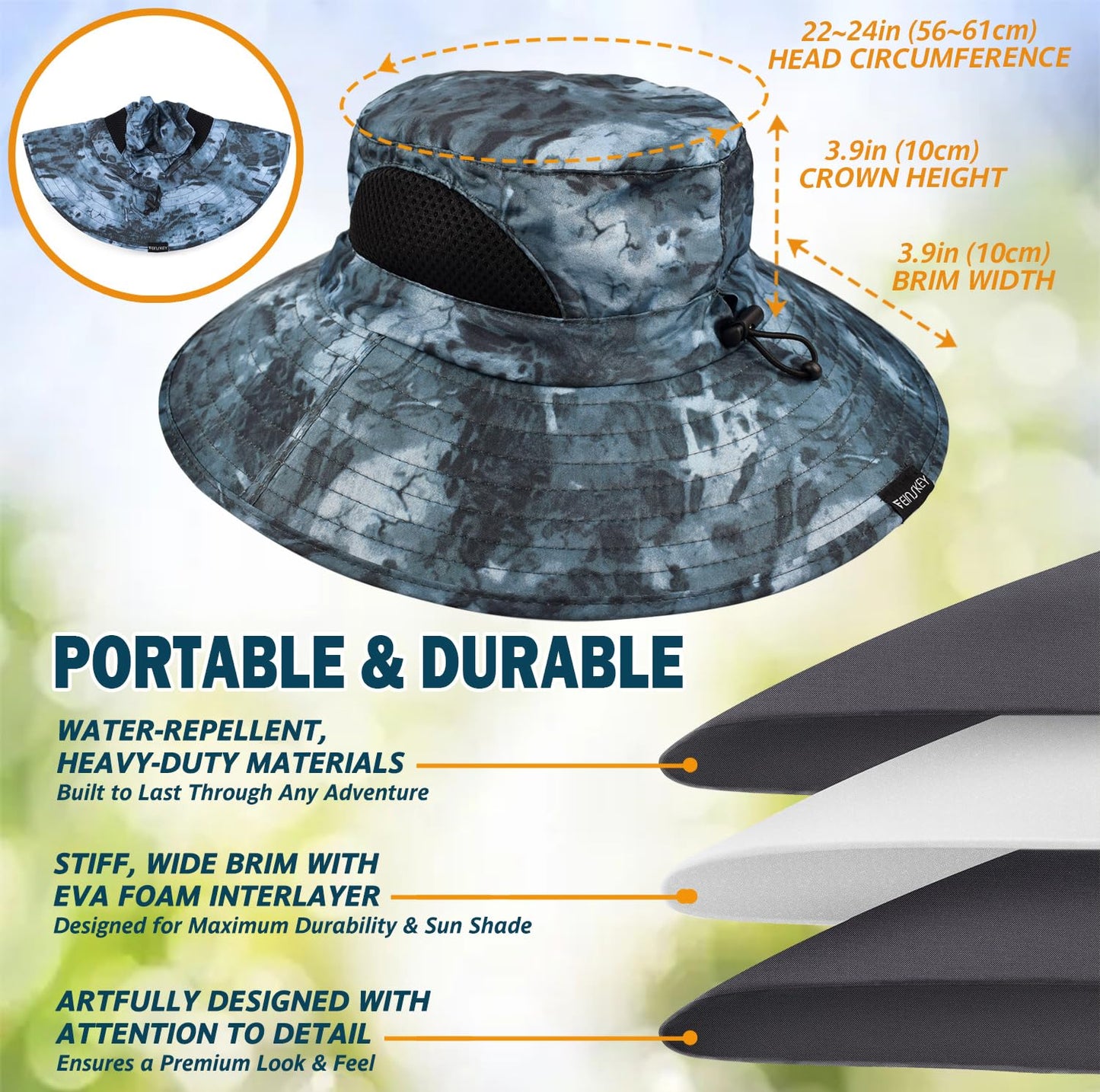 EINSKEY Wide Brim Sun Hat, UPF 50+ UV Protection Waterproof Packable Bucket Hat for Men & Women, Fishing Hiking Beach Garden