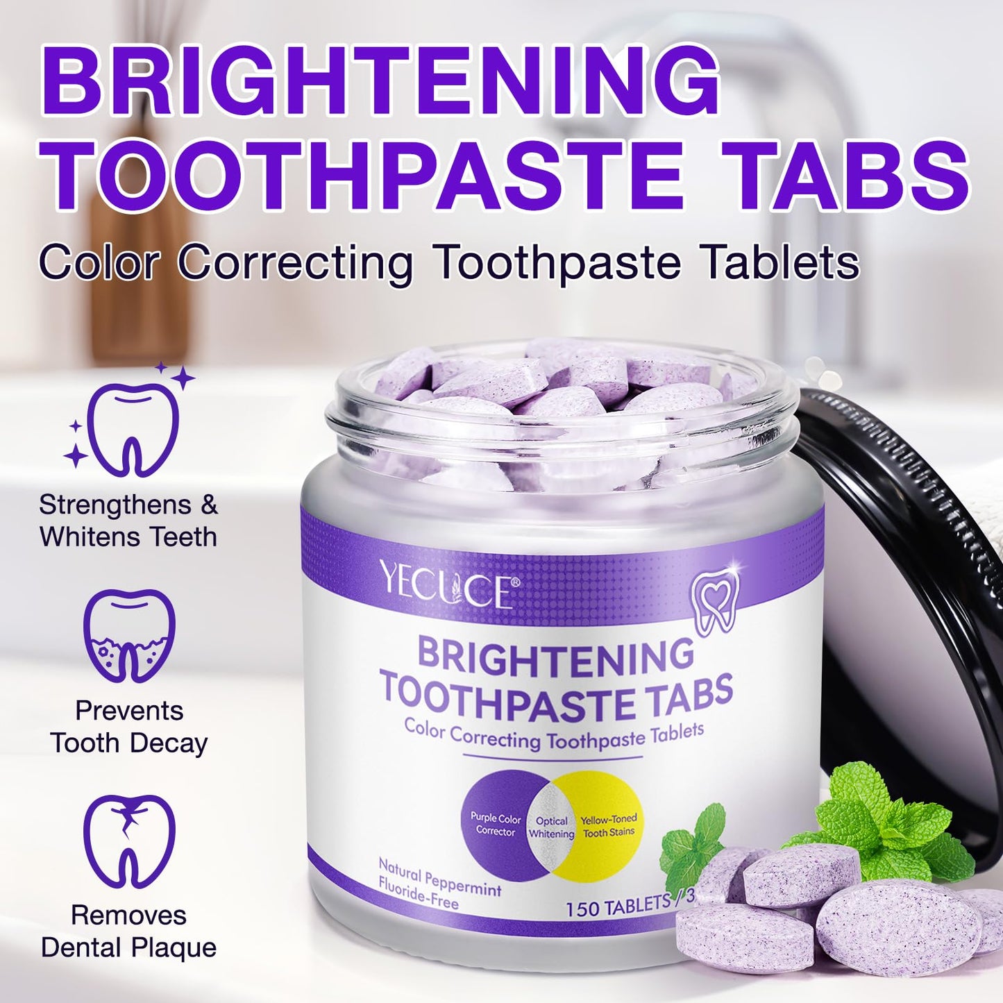 Toothpaste Tablets, Chewable Toothpaste Tablets for Fresh Breath, Natural Whitening Floride-Free and Remineralizing Tablets Tabs, Nano Hydroxyapatite Toothpaste, 150 Tablets