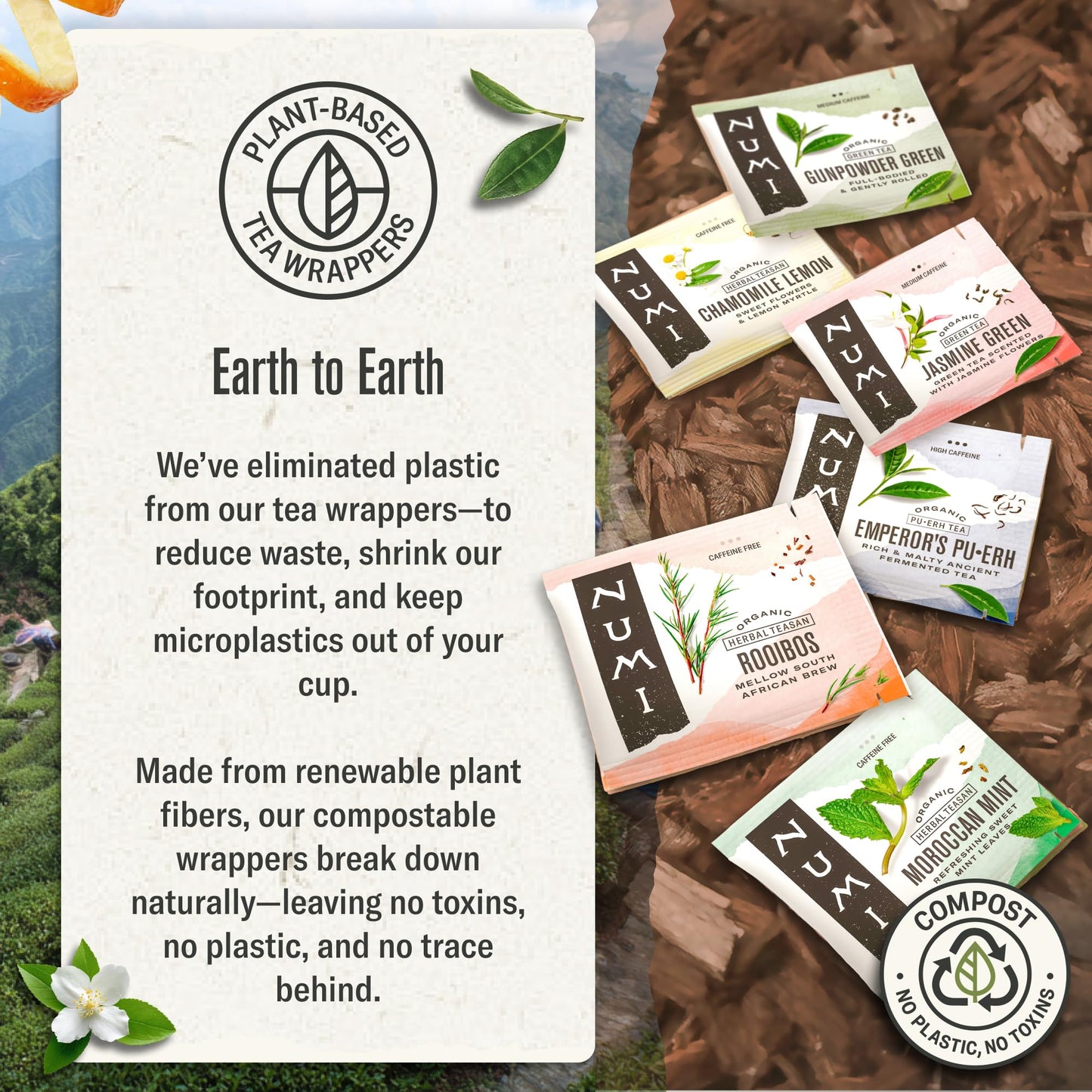 Numi Organic Tea Moroccan Mint, 18 Count Box of Tea Bags, Herbal Teasan