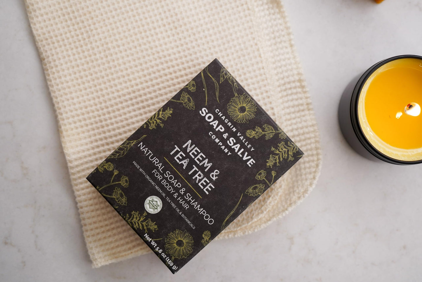 Chagrin Valley Soap & Salve Neem & Tea Tree Organic Soap & Shampoo Bar – Soothe Dry, Itchy, Irritated Skin - Sulfate Free For Body & Hair Vegan Shampoo Natural, Large 5.6 oz Bar