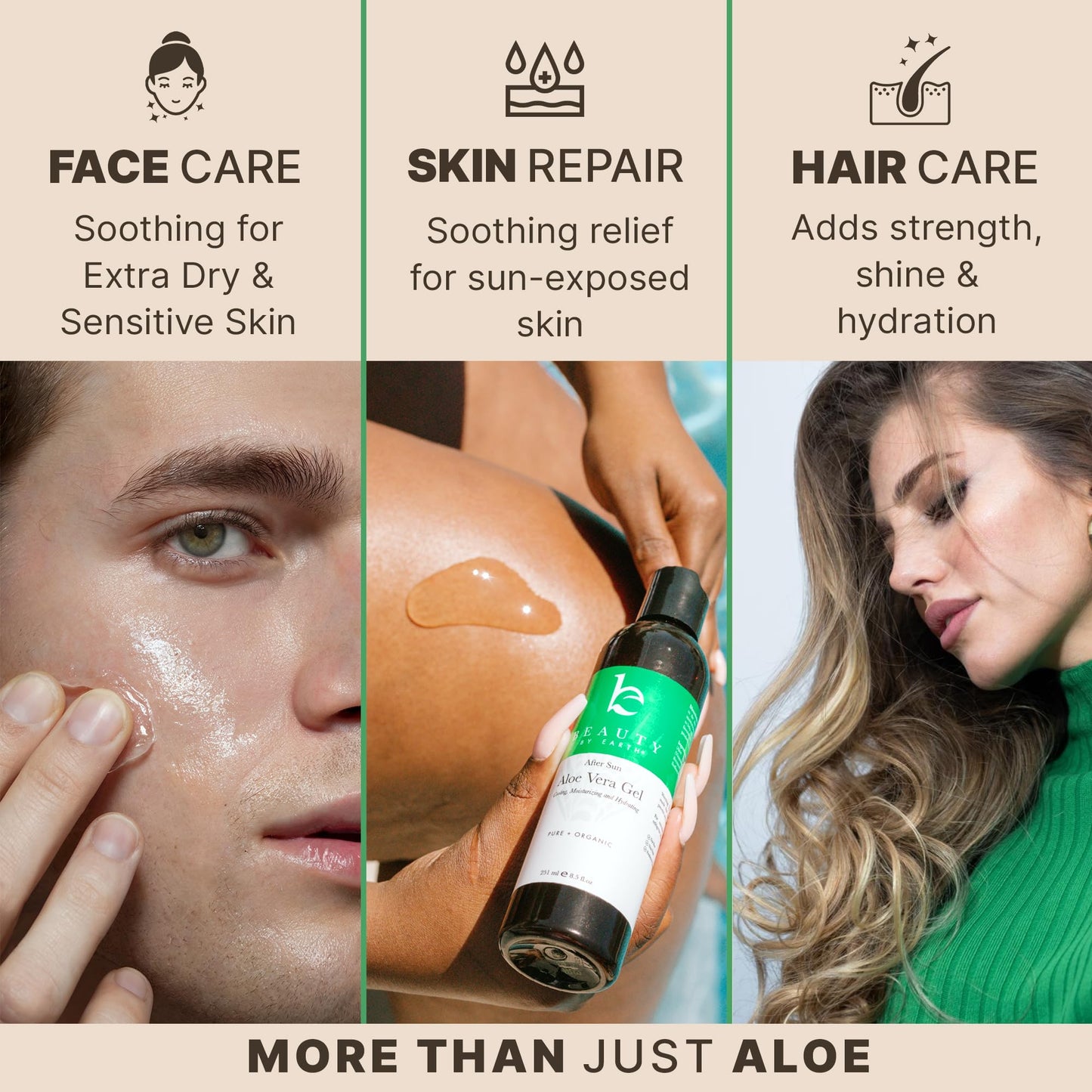 Beauty by Earth Aloe Vera Gel - USA Made with Natural & Organic Ingredients, Pure Aloe Vera Plant Gel for Face Mask, Hair & Skin with Vitamin C & E, Soothing and Cooling for Sunburn & After Sun Care