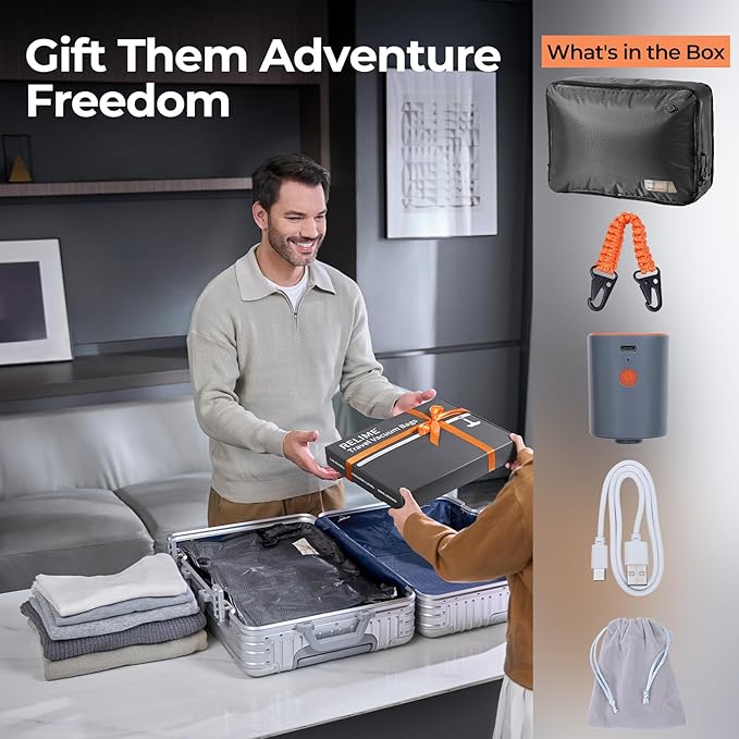 Apex Series Vacuum Bags for Travel Luggage with Wireless Pump, 180° Open, Reusable Compression Bags for Carry On Suitcases and Backpack, Vacuum Seal Packing cube for Cloth (1Large+Pump)