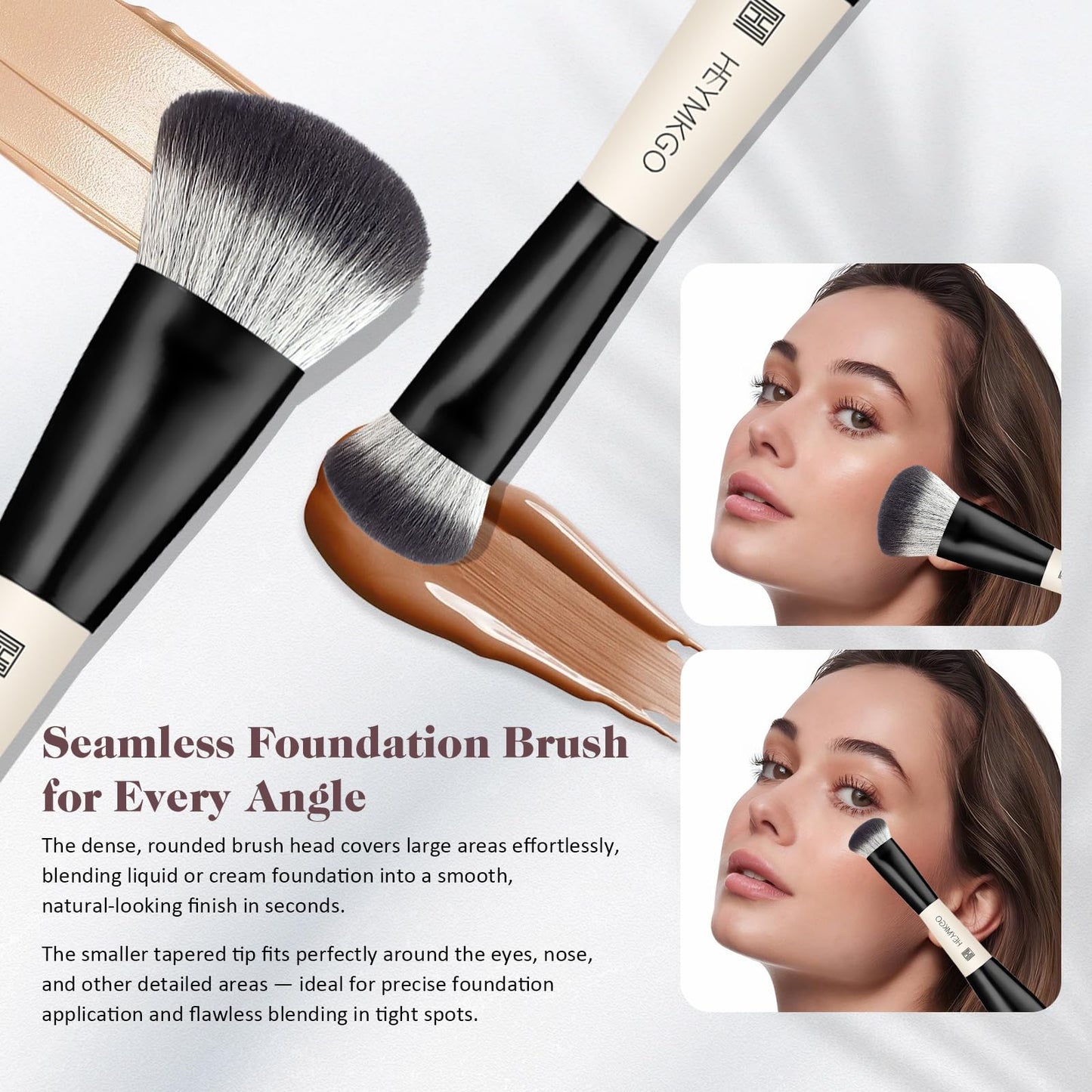 HEYMKGO Makeup Brushes Set, 4Pcs Professional Dual-ended Foundation Contour Power Face Eyeshadow Brush set for Liquid,Cream, Powder for Blending Contouring Makeup Tools- Great for Travel Use, Black