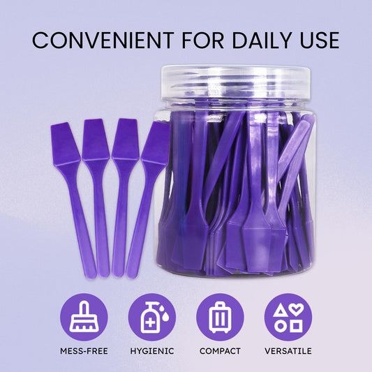 PANA 100pcs Brand Cosmetic Make Up Disposable Plastic 2.5" Spatulas Skin Care Facial Cream Mask Spatula (100 Pieces in a Container) (PURPLE)