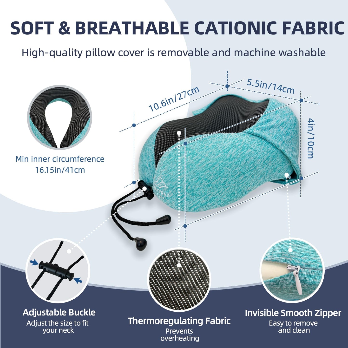 Travel Pillow with Extra Large Hood for Airplane Long Flights Privacy and Comfort Memory Foam with Skin-Friendly Cover for Road Trip Head&Neck Support for Plane Office Cars Sleeping & Rest (Mint Blue)