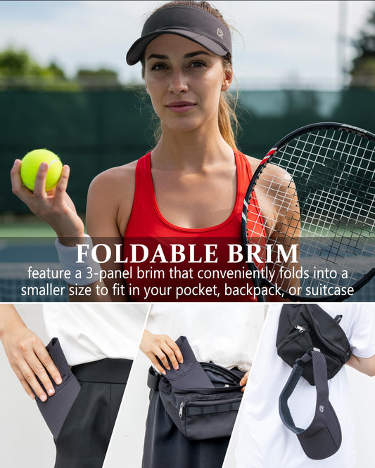 GADIEMKENSD Sports Sun Visor for Womens Men, UPF 50+ Golf Visor Folding Tennis Hat with Reflective Brim, Breathable Sun Hats for Running Pickleball Workout Travel White